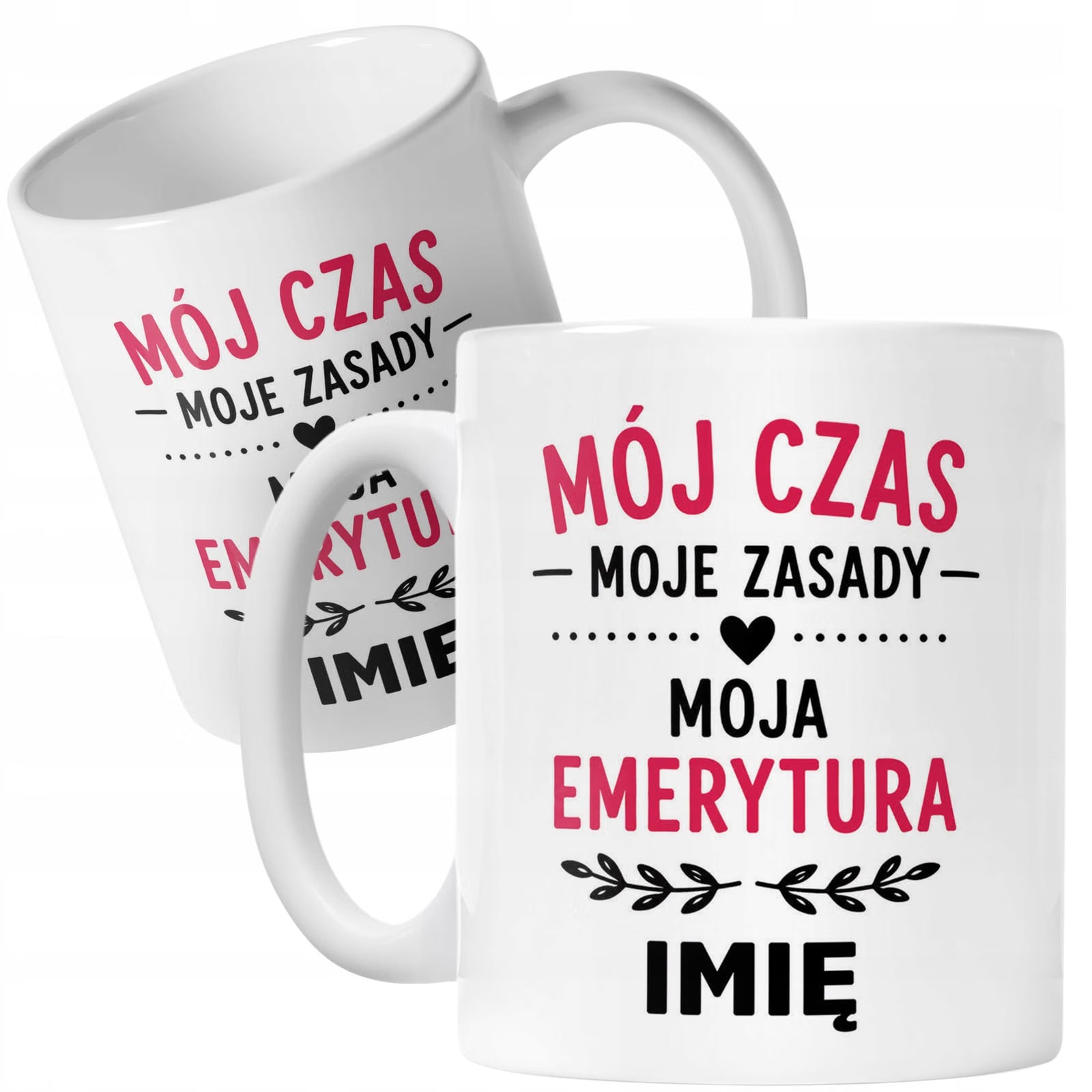 Biały Kubek Personalizowany z Nadrukiem Emerytura Dla Emerytki Prezent