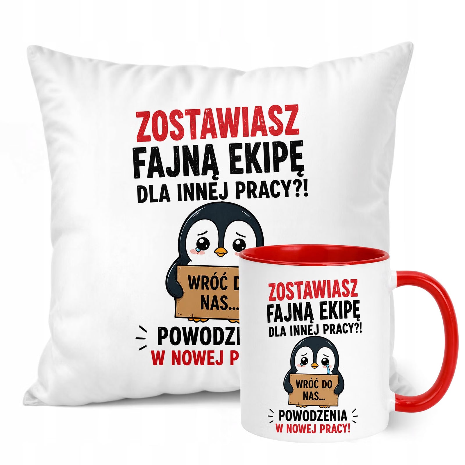 Zestaw Kubek Czerwony Poduszka Z Nadrukiem Odejście z Pracy Prezent