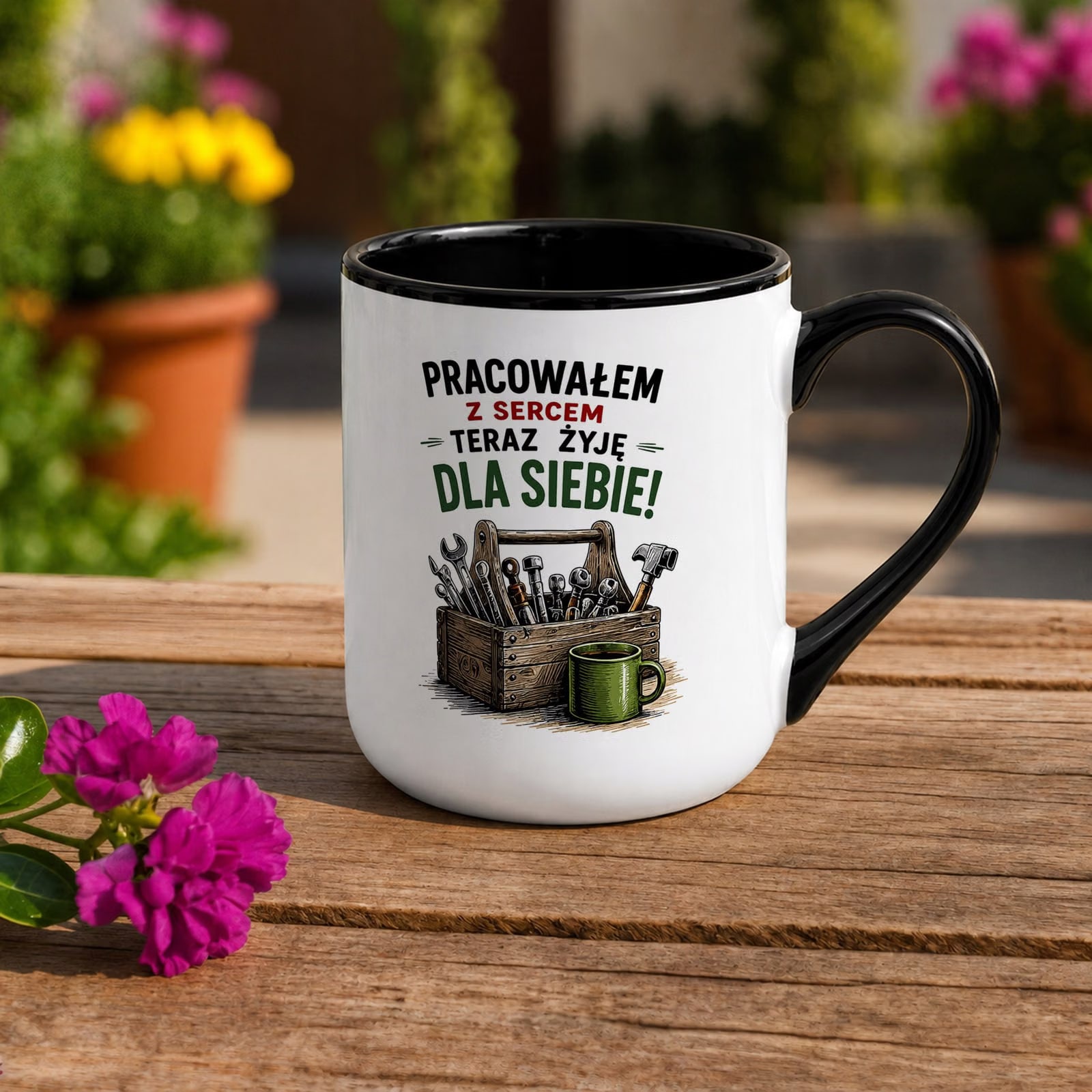 Kubek z nadrukiem Premium Czarny Emerytura Dla Emeryta Upominek Prezent