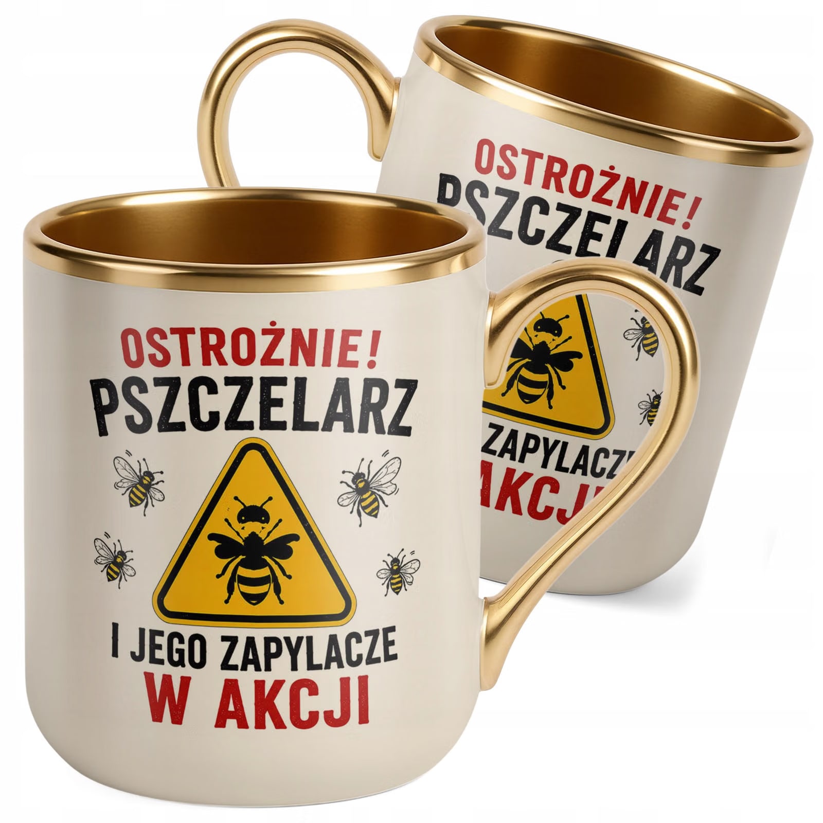Kubek z nadrukiem Premium Złoty Ecru Dla Pszczelarza Szef Pasieki Prezent