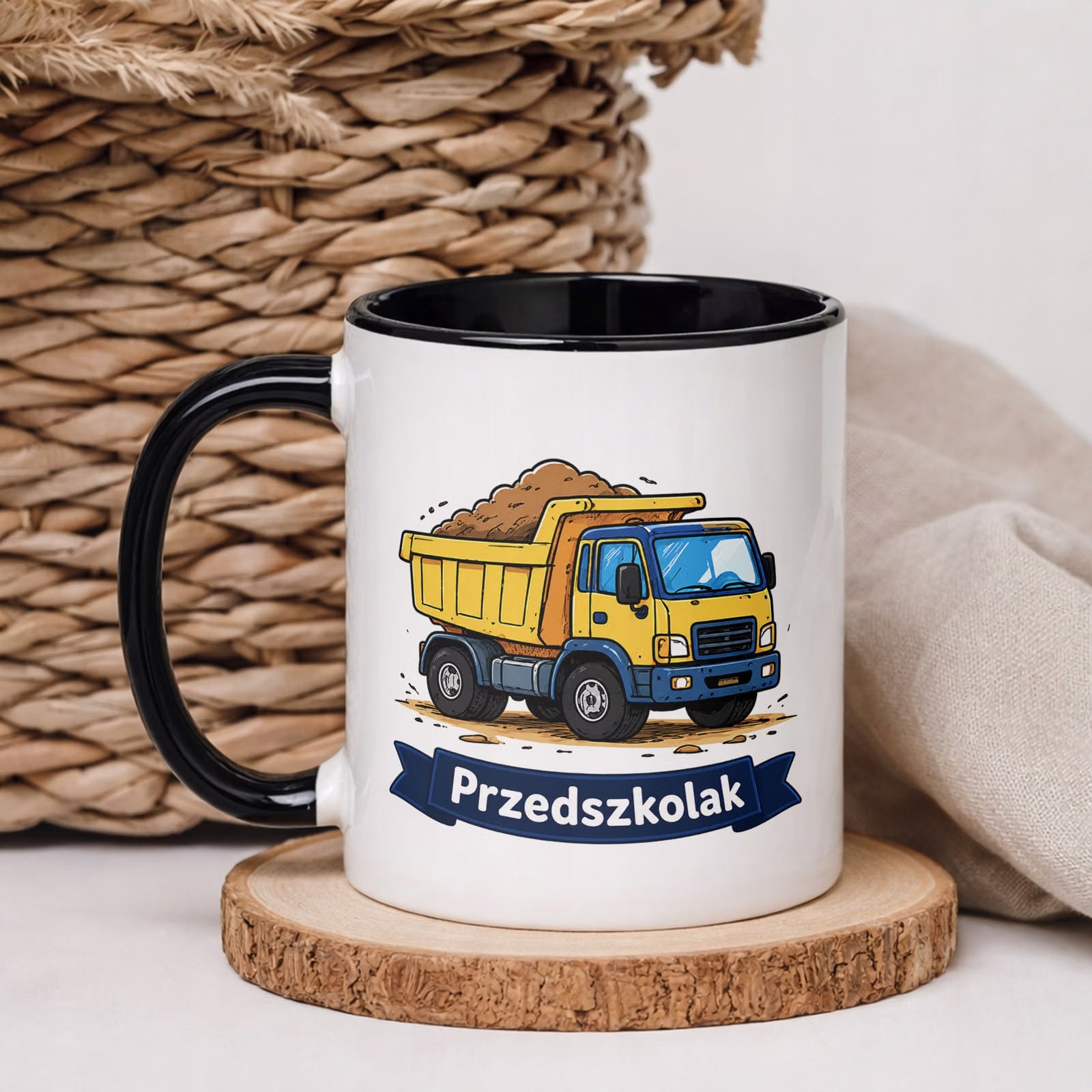 Kubek Czarny z nadrukiem Przedszkolak Szkoła Dla Dzieci Prezent