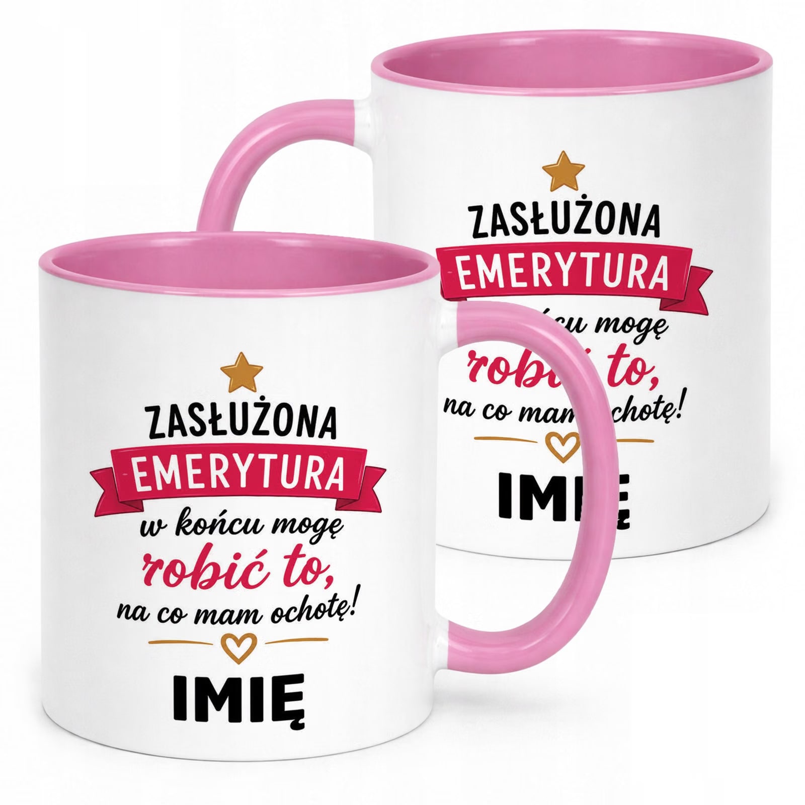 Kubek Różowy Personalizowany z Nadrukiem Emerytura Dla Emerytki Prezent