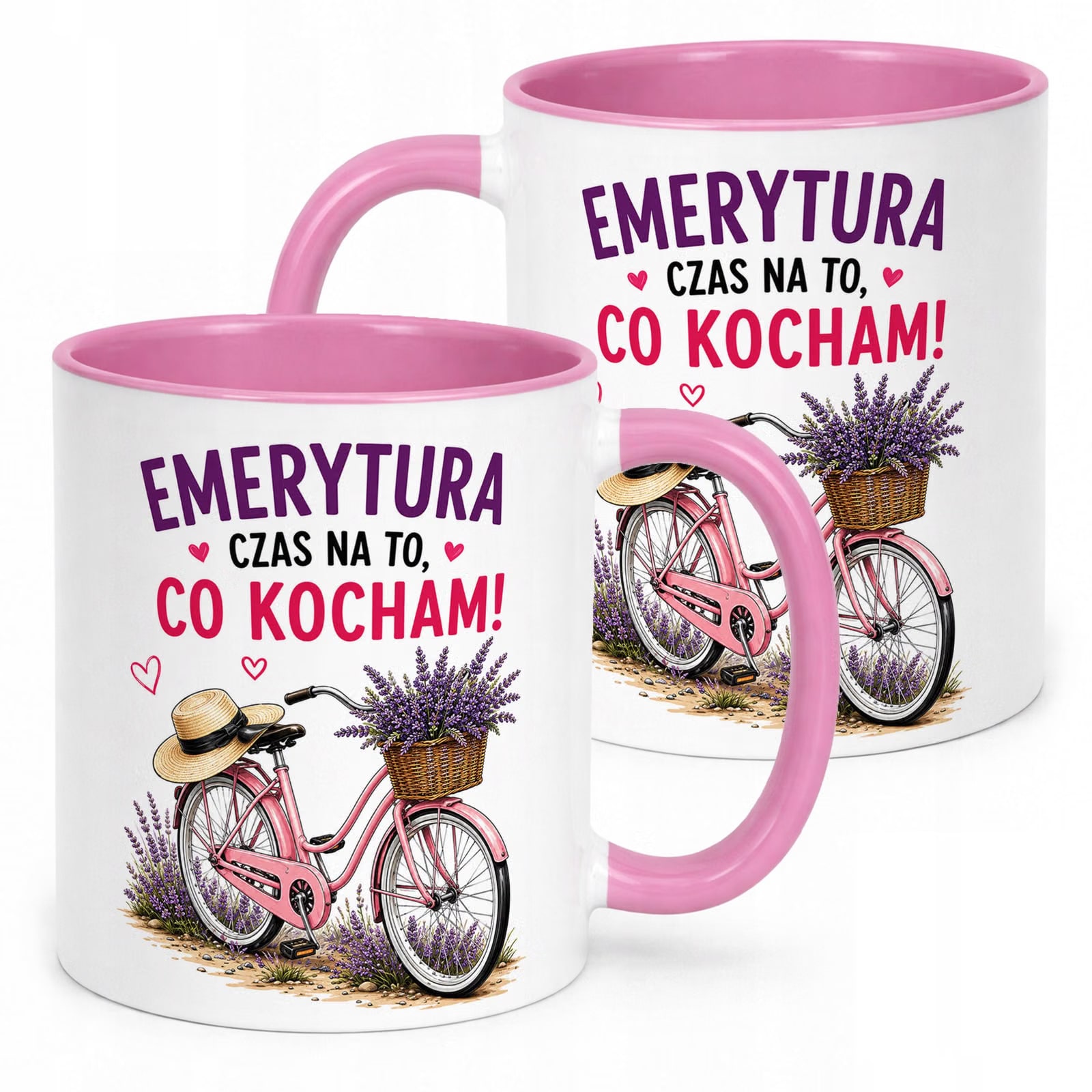Kubek Różowy z nadrukiem Emerytura Dla Emerytki Upominek Prezent