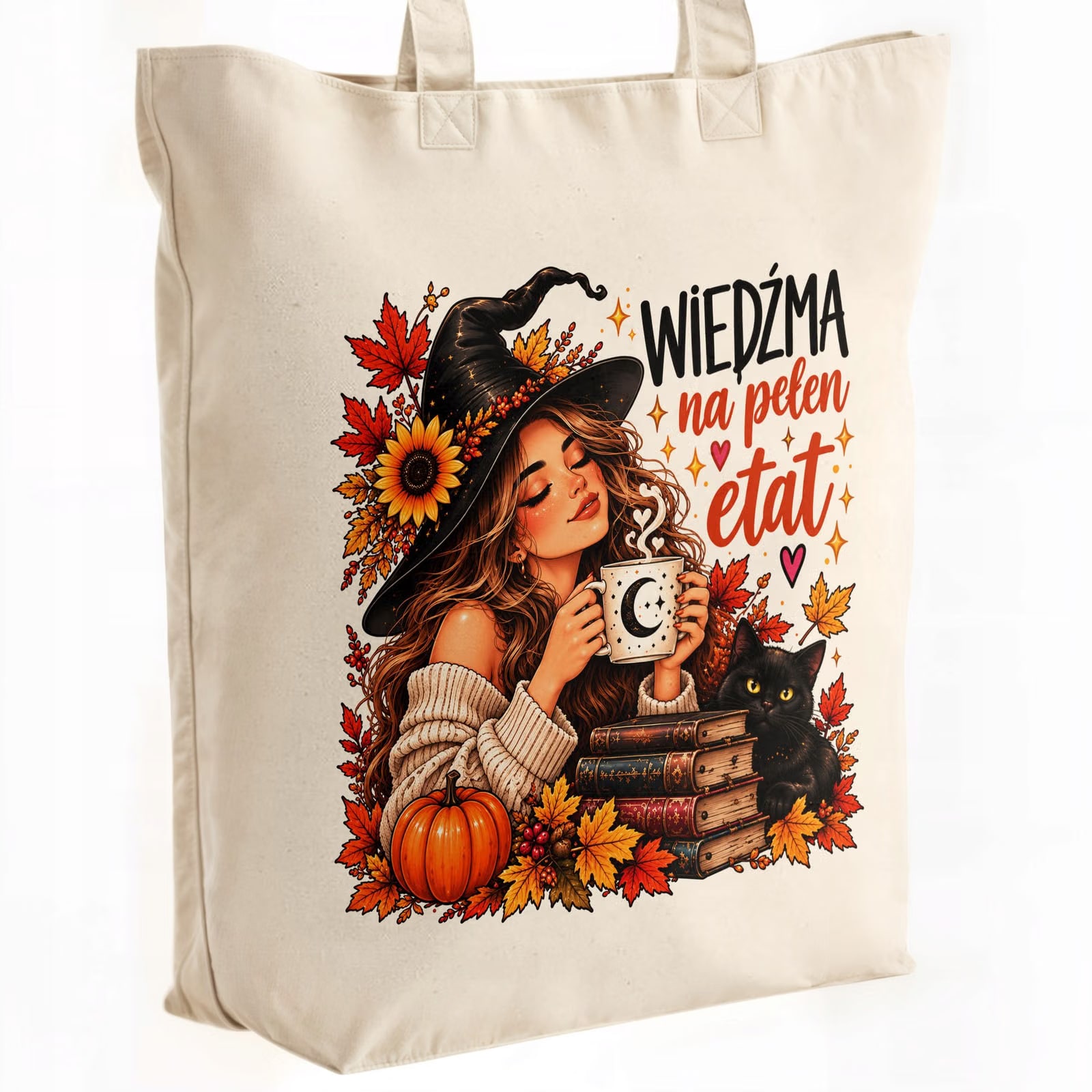 Torba shopper bawełniana premium czarownica kobieta na zakupy