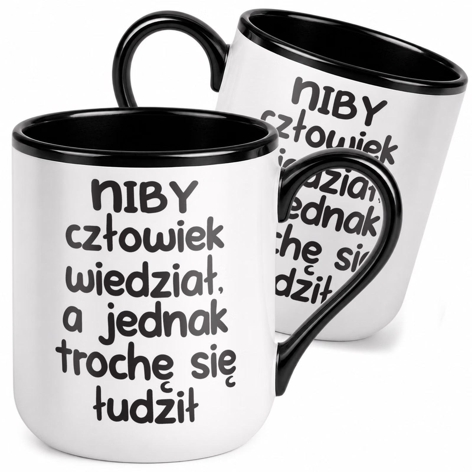 Kubek z nadrukiem Premium Czarny Niby Człowiek Wiedział Upominek Prezent