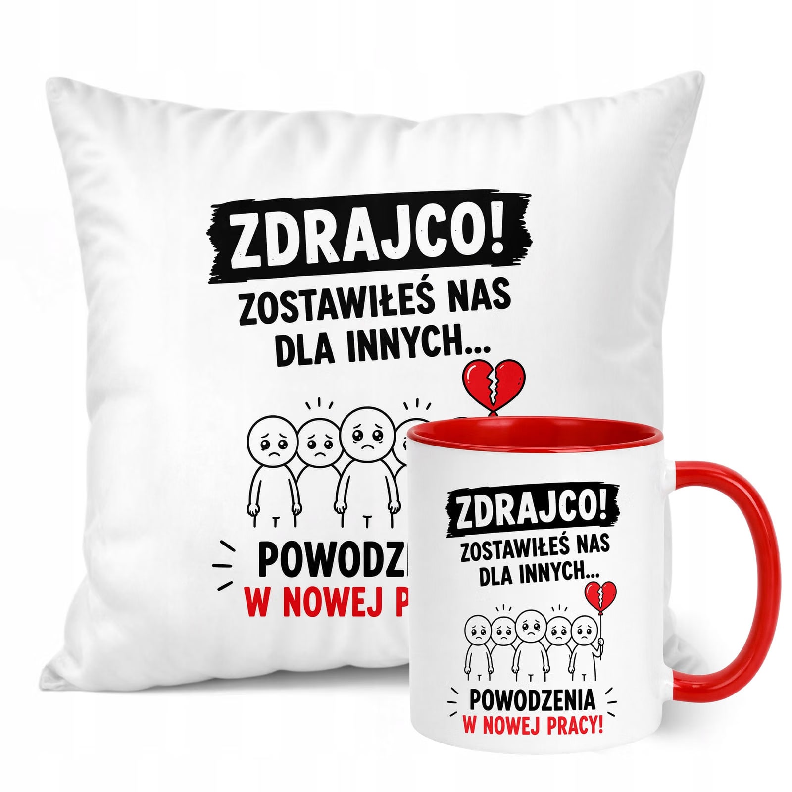 Zestaw Kubek Czerwony Poduszka Z Nadrukiem Odejście z Pracy Prezent