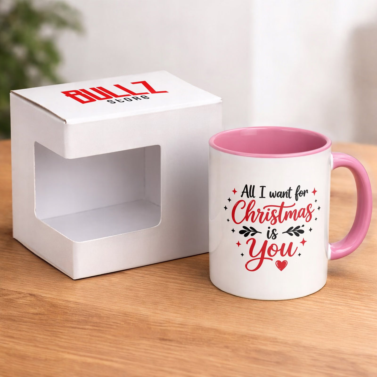 Kubek Różowy z Nadrukiem Boże Narodzenie All I Want For Christmas Prezent
