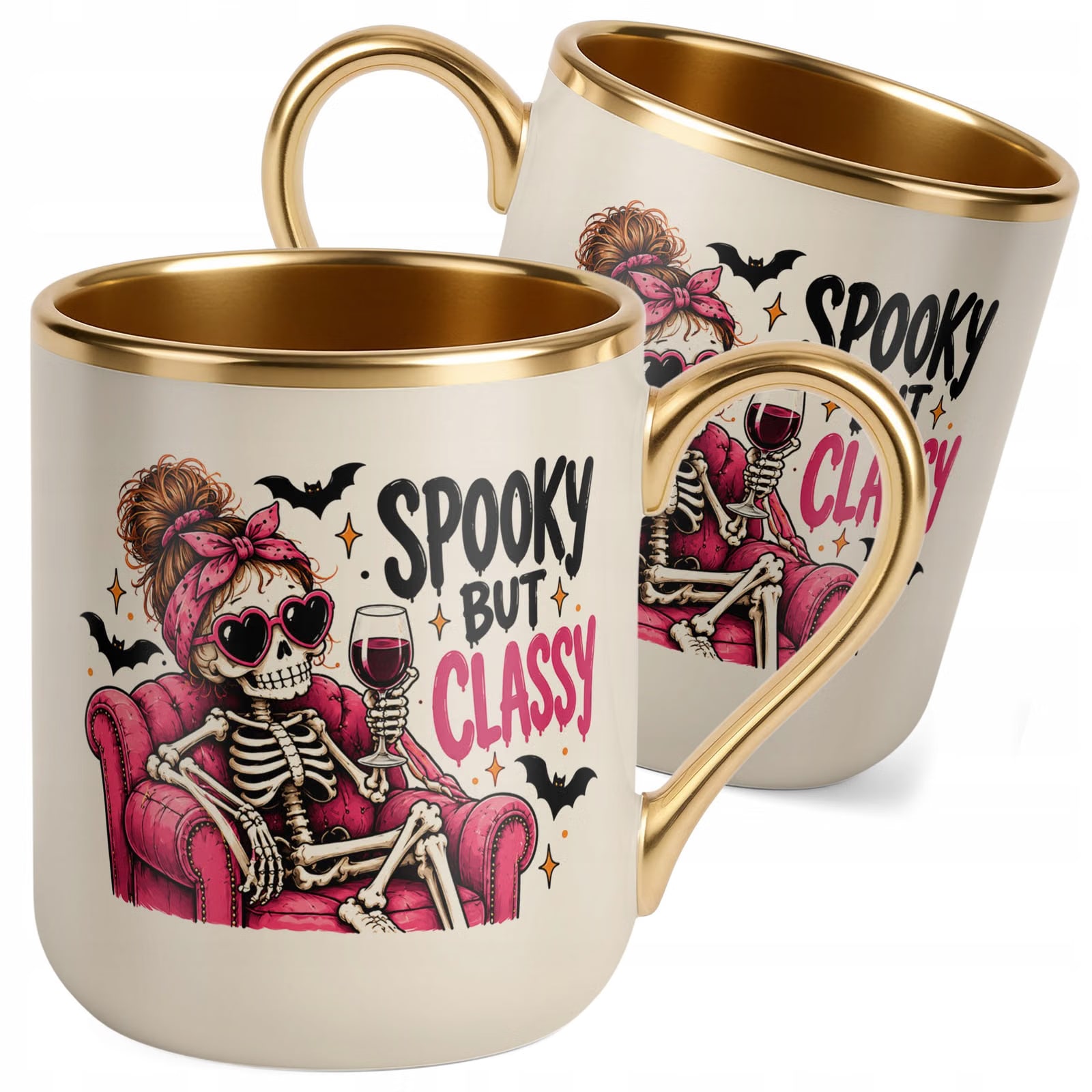 Kubek Premium Złoty Ecru z Nadrukiem Halloween Jesień Prezent