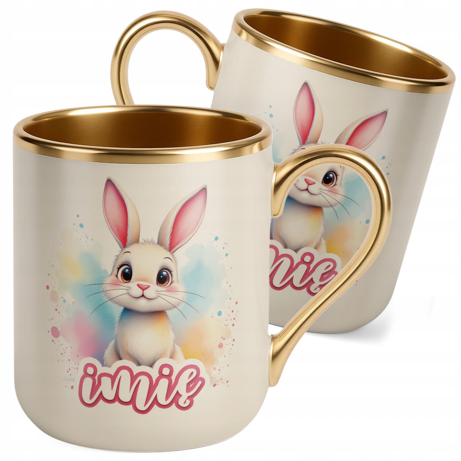Kubek Premium Złoty Ecru Personalizowany Wielkanoc Prezent Zając Wiosna