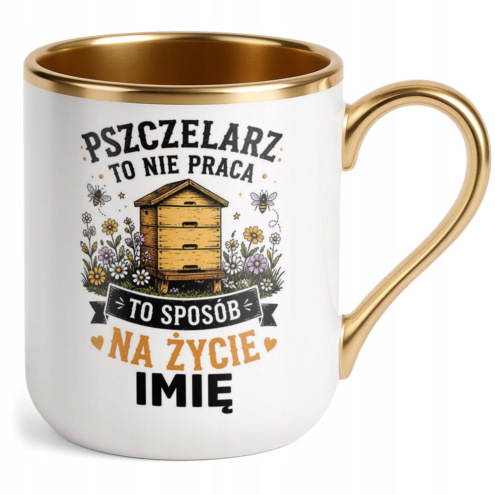 Kubek Personalizowany z nadrukiem Premium Złoty Dla Pszczelarza Prezent