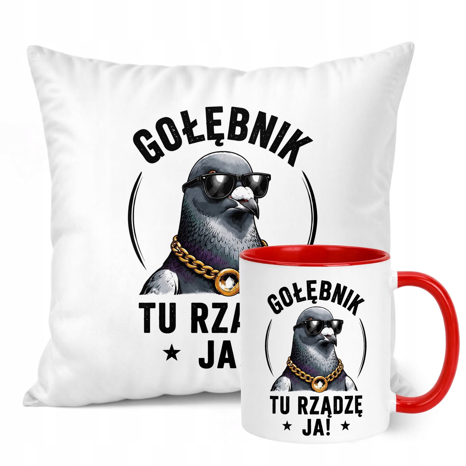 Zestaw Kubek Czerwony Poduszka Z Nadrukiem Dla Gołębiarza Prezent