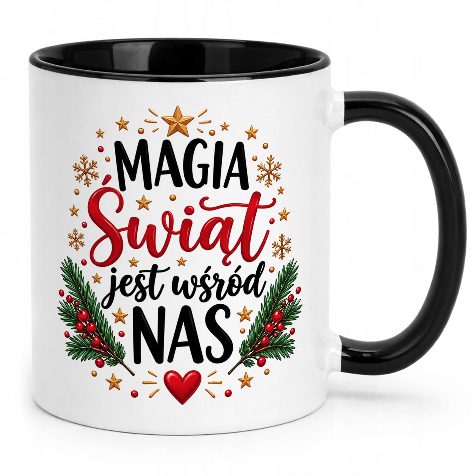 Kubek Czarny z Nadrukiem Boże Narodzenie Mikołajki Magia Świąt Prezent