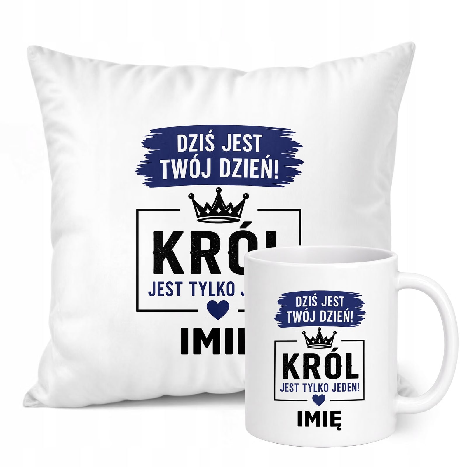 Zestaw Personalizowany Kubek Biały Poduszka Dzień Chłopaka Z Nadrukiem