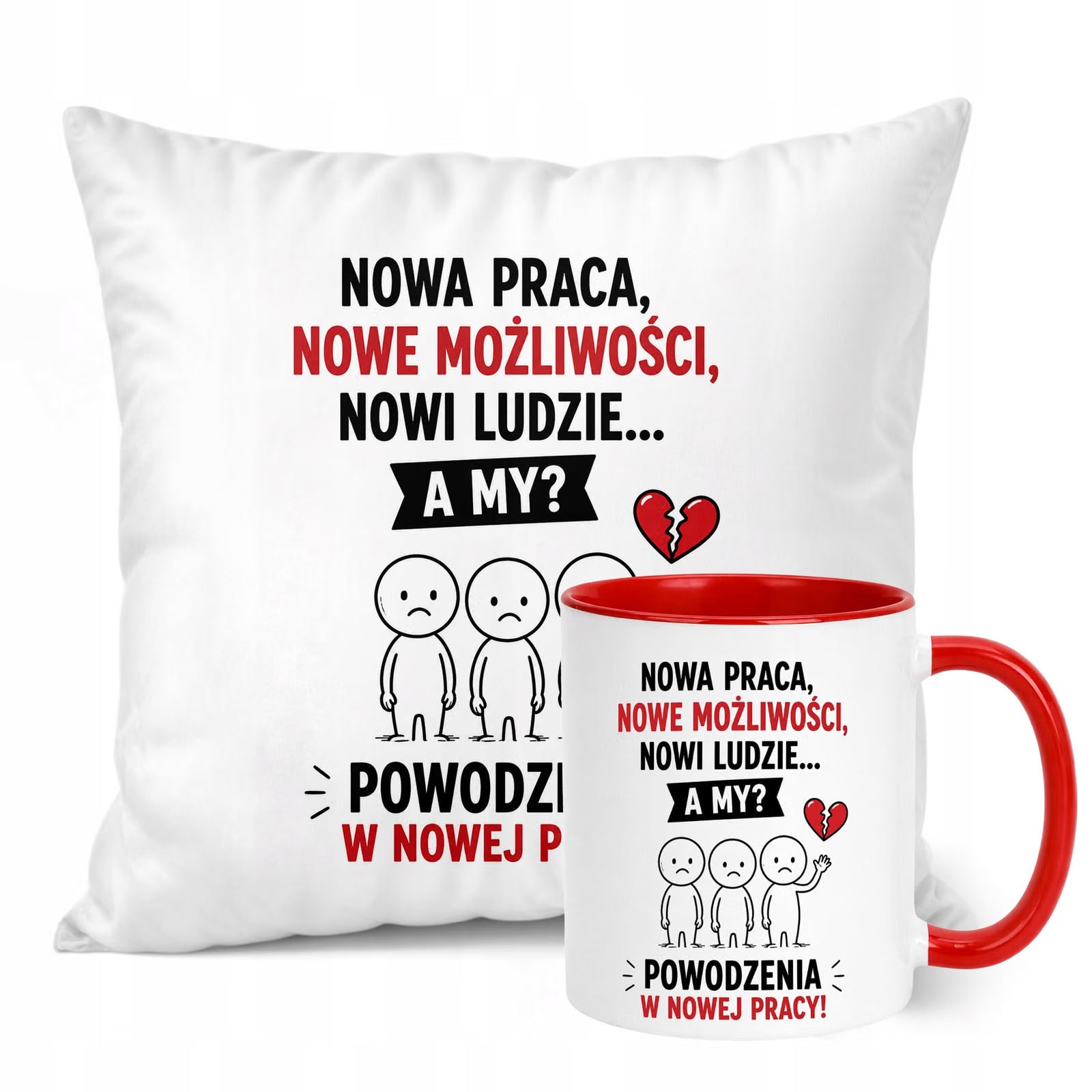 Zestaw Kubek Czerwony Poduszka Z Nadrukiem Odejście z Pracy Prezent