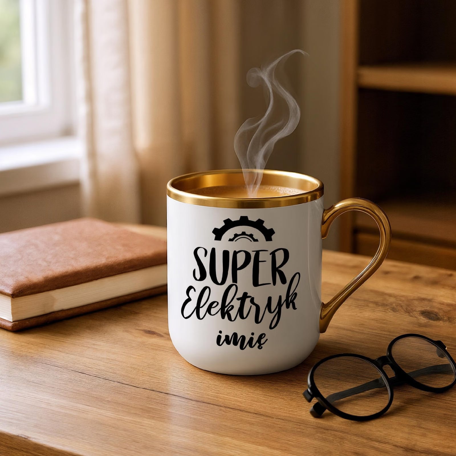 Kubek Premium Złoty Personalizowany Super Elektryk Prezent Upominek