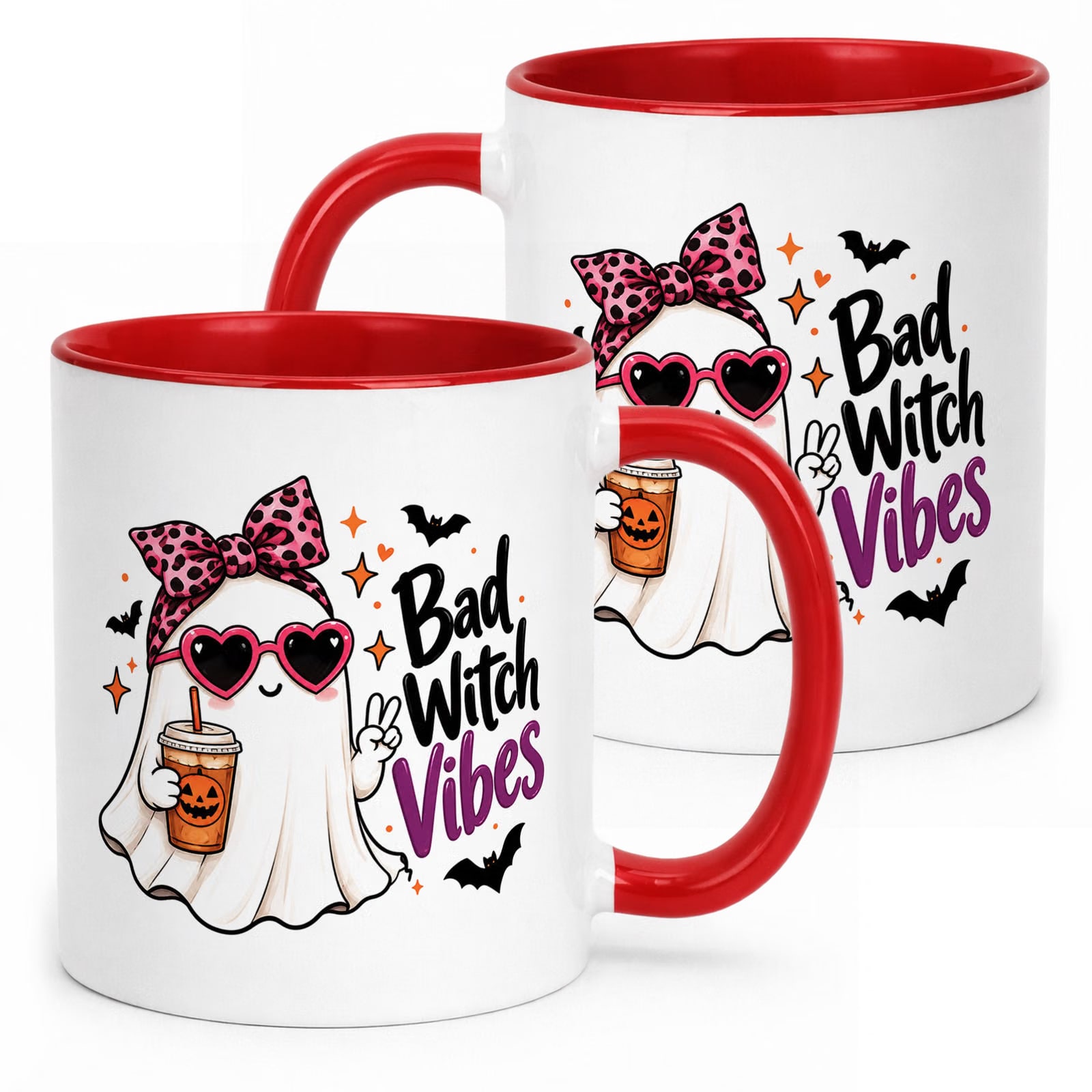 Kubek Czerwony z Nadrukiem Halloween Jesień Bad Witch Vibes Prezent