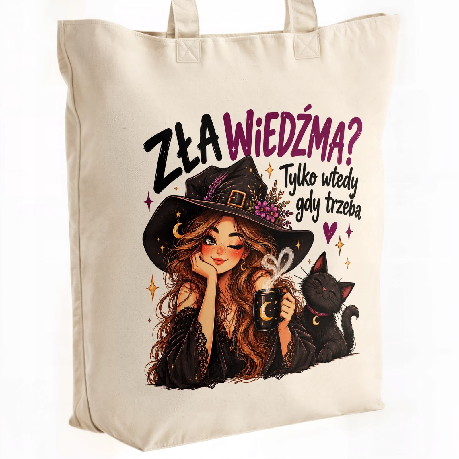 Torba shopper bawełniana premium czarownica kobieta na zakupy