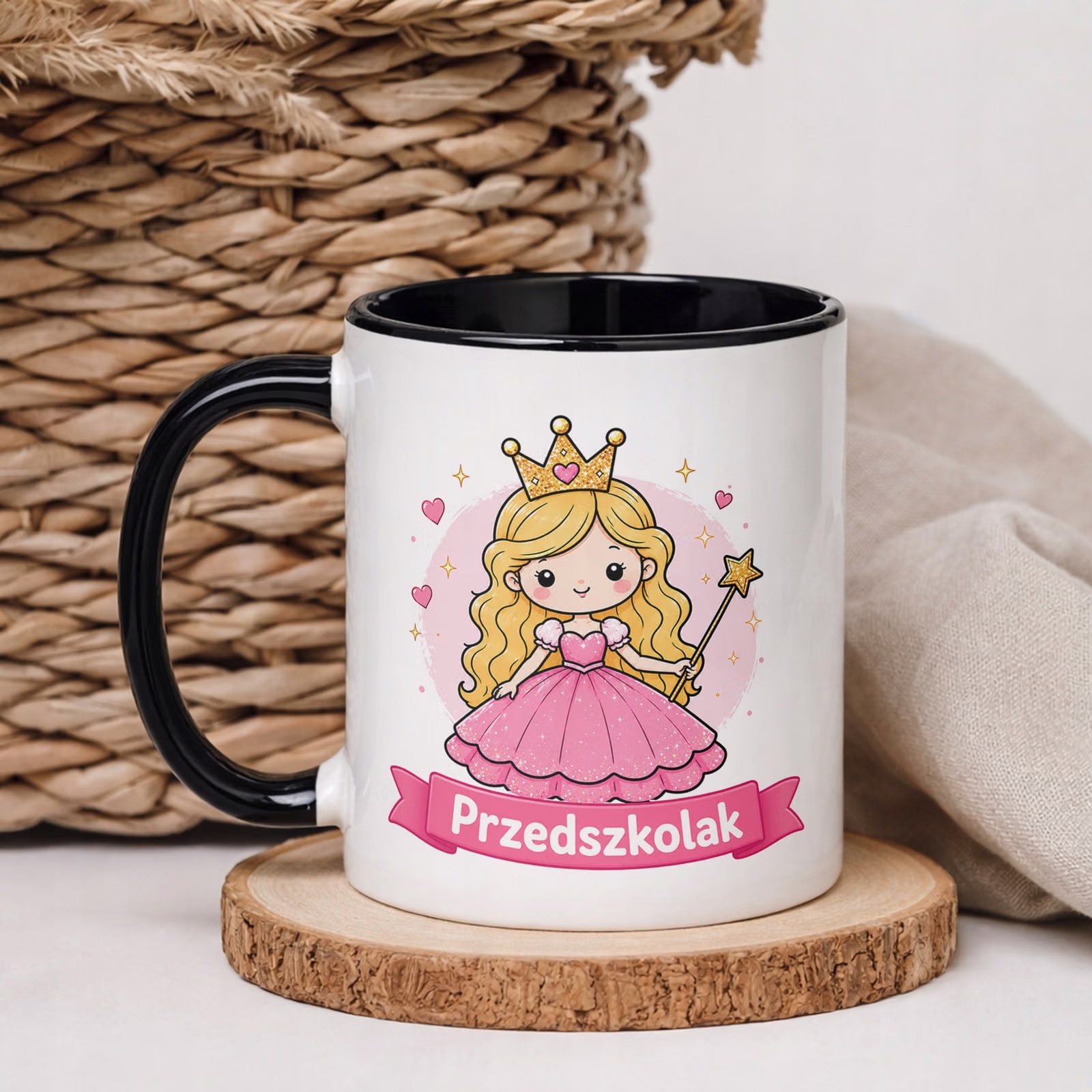 Kubek Czarny z nadrukiem Przedszkolak Szkoła Dla Dzieci Prezent