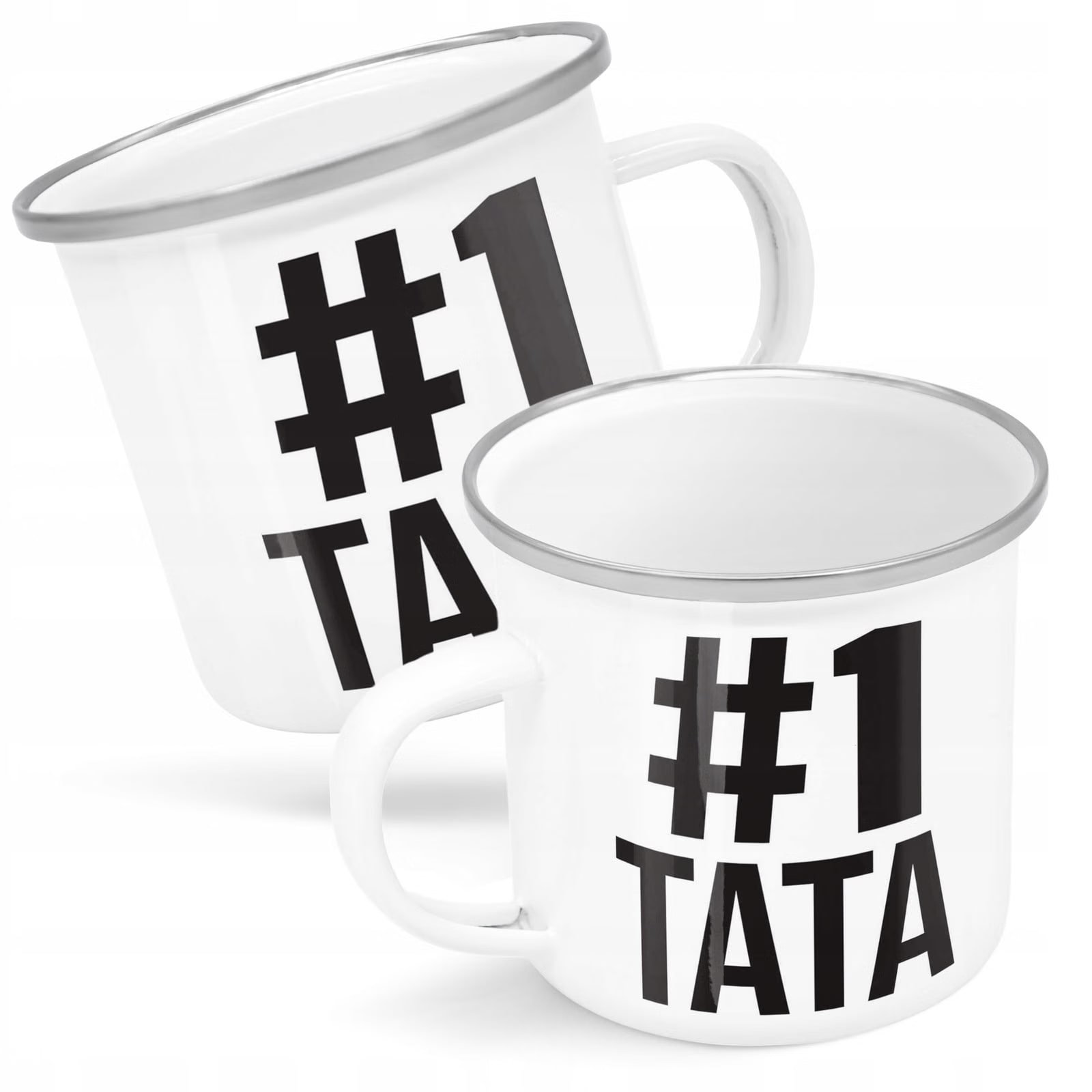 Kubek Emaliowany Dzień Ojca 1# TATA Dla Taty z Nadrukiem Biały Metalowy