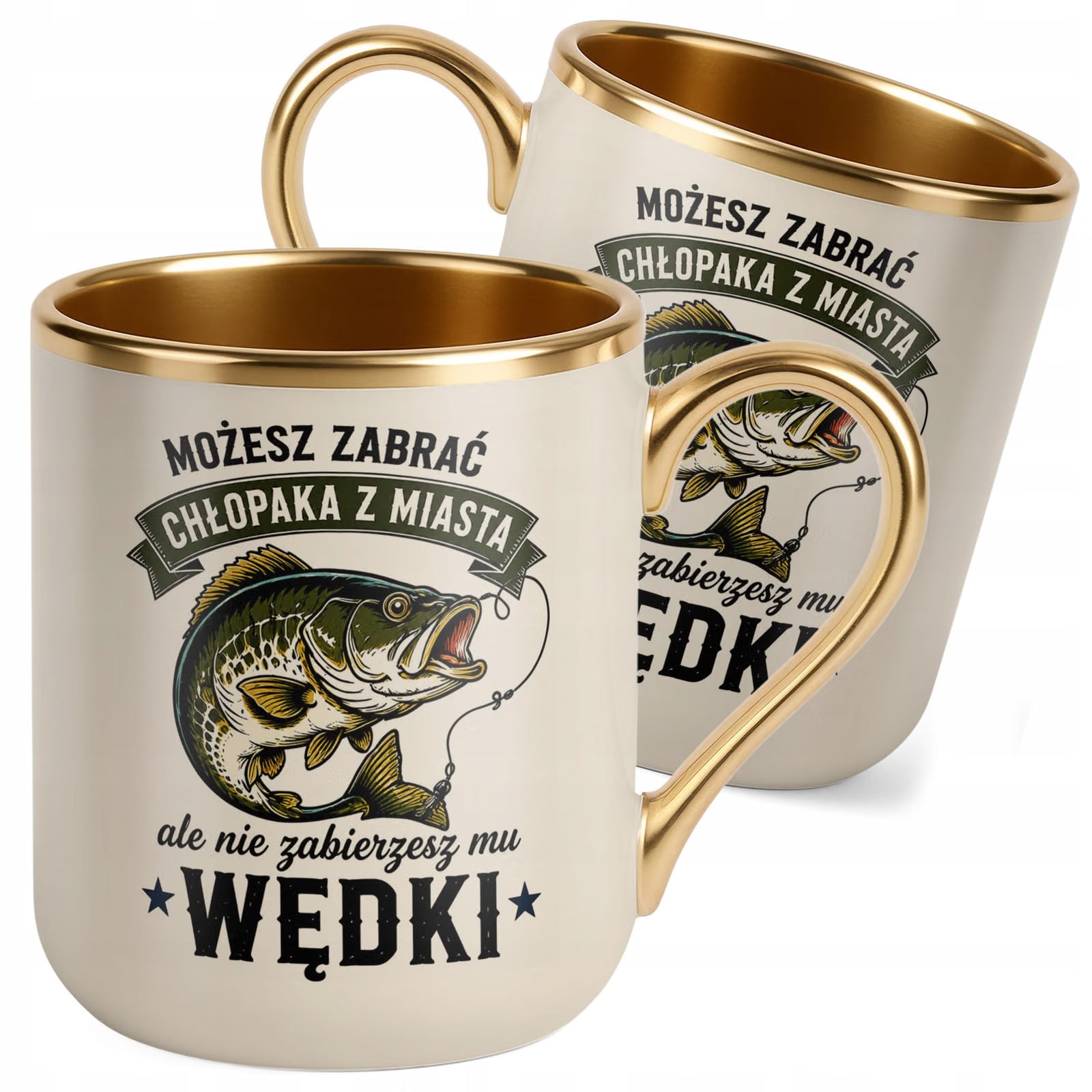 Kubek z nadrukiem Premium Złoty Ecru Dla Wędkarza Rybaka Prezent