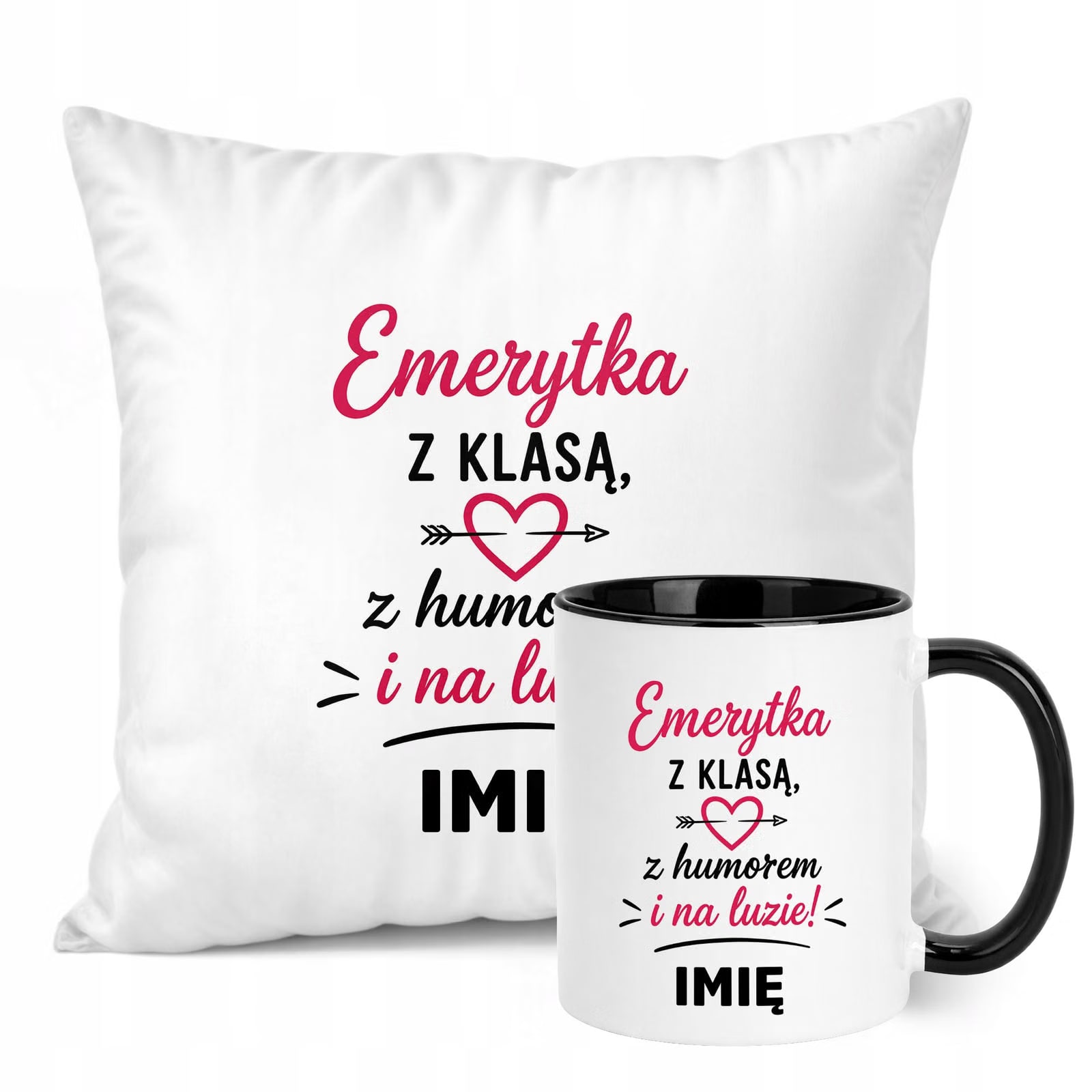Zestaw Personalizowany Kubek Czarny Poduszka Emerytura Upominek Prezent
