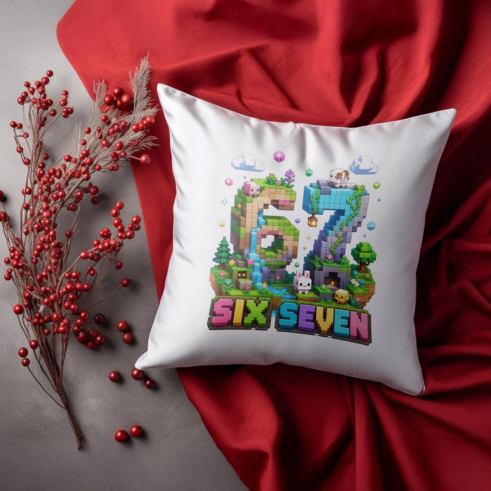 Zestaw Kubek Różowy Poduszka Z Nadrukiem 67 SIX SEVEN Prezent