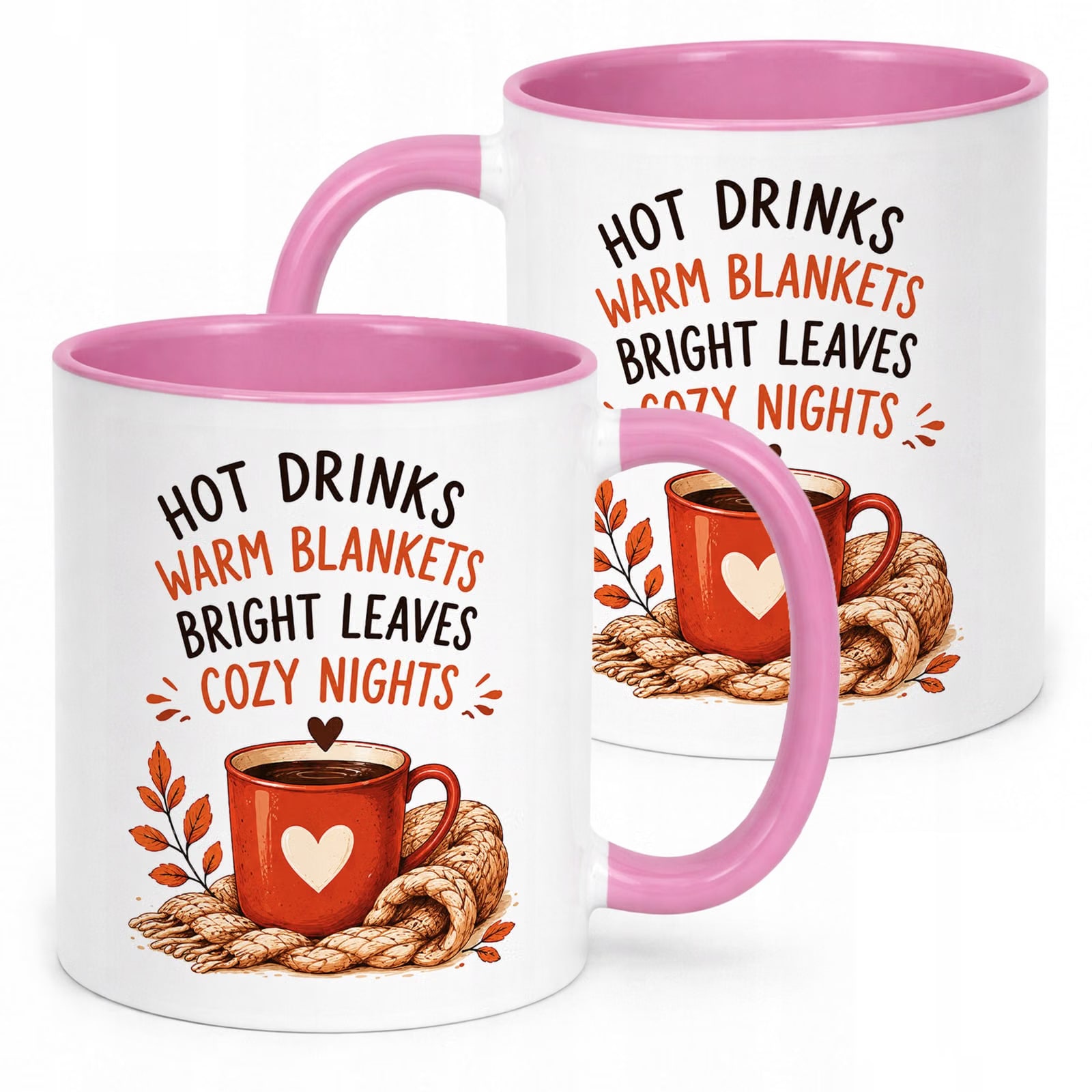 Różowy Kubek z nadrukiem Jesienny Jesień Hot drinks warm blankets