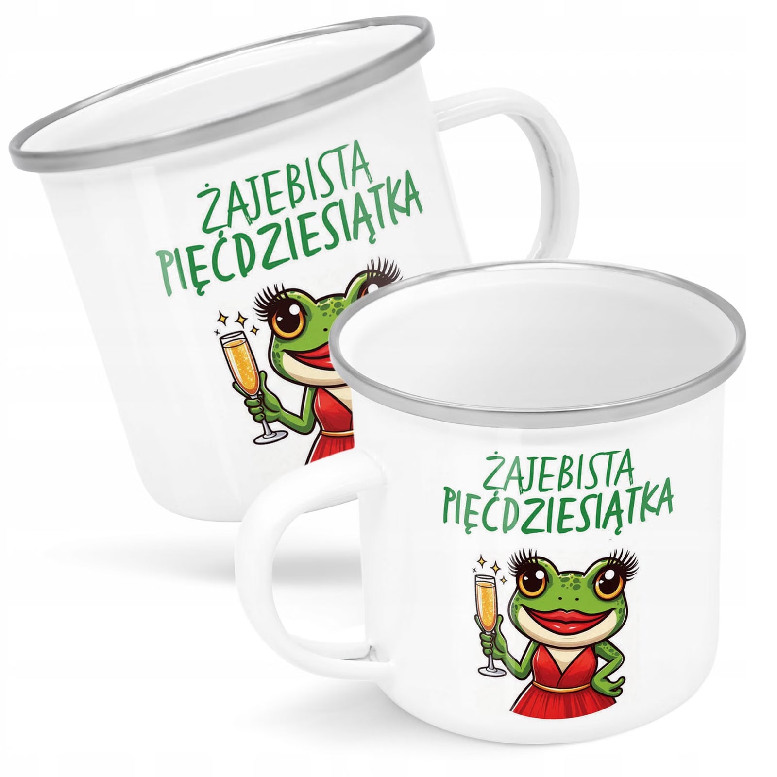 Kubek Emaliowany Żajebista 50 Dla Kobiety z Nadrukiem Biały Metalowy