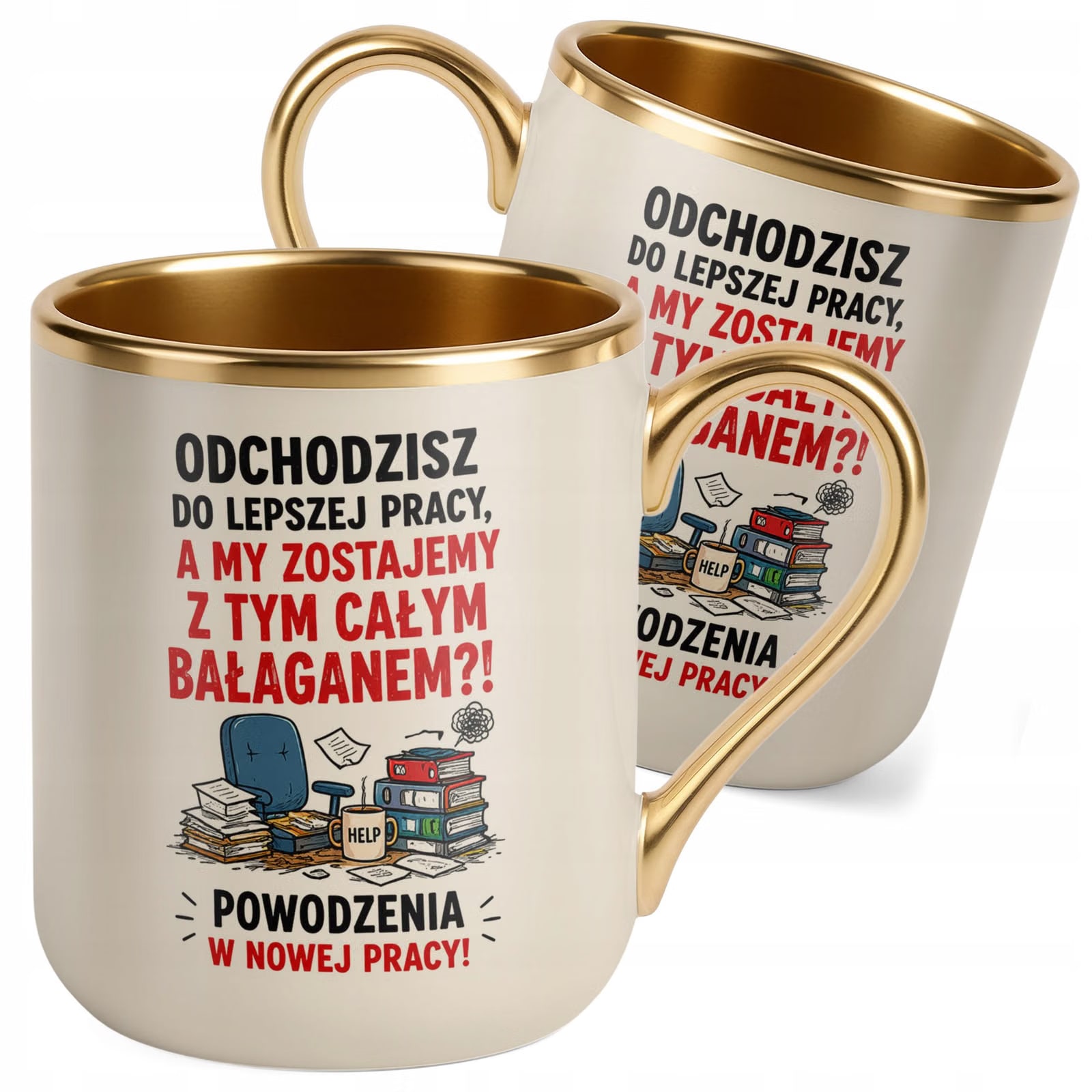 Kubek z nadrukiem Premium Złoty Ecru Pożegnanie Odejście z Pracy