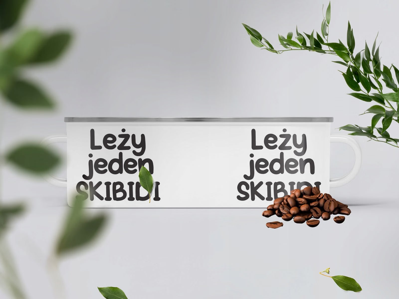 Kubek Emaliowany Leży Jeden Skibidi Zabawny z Nadrukiem Biały Metalowy