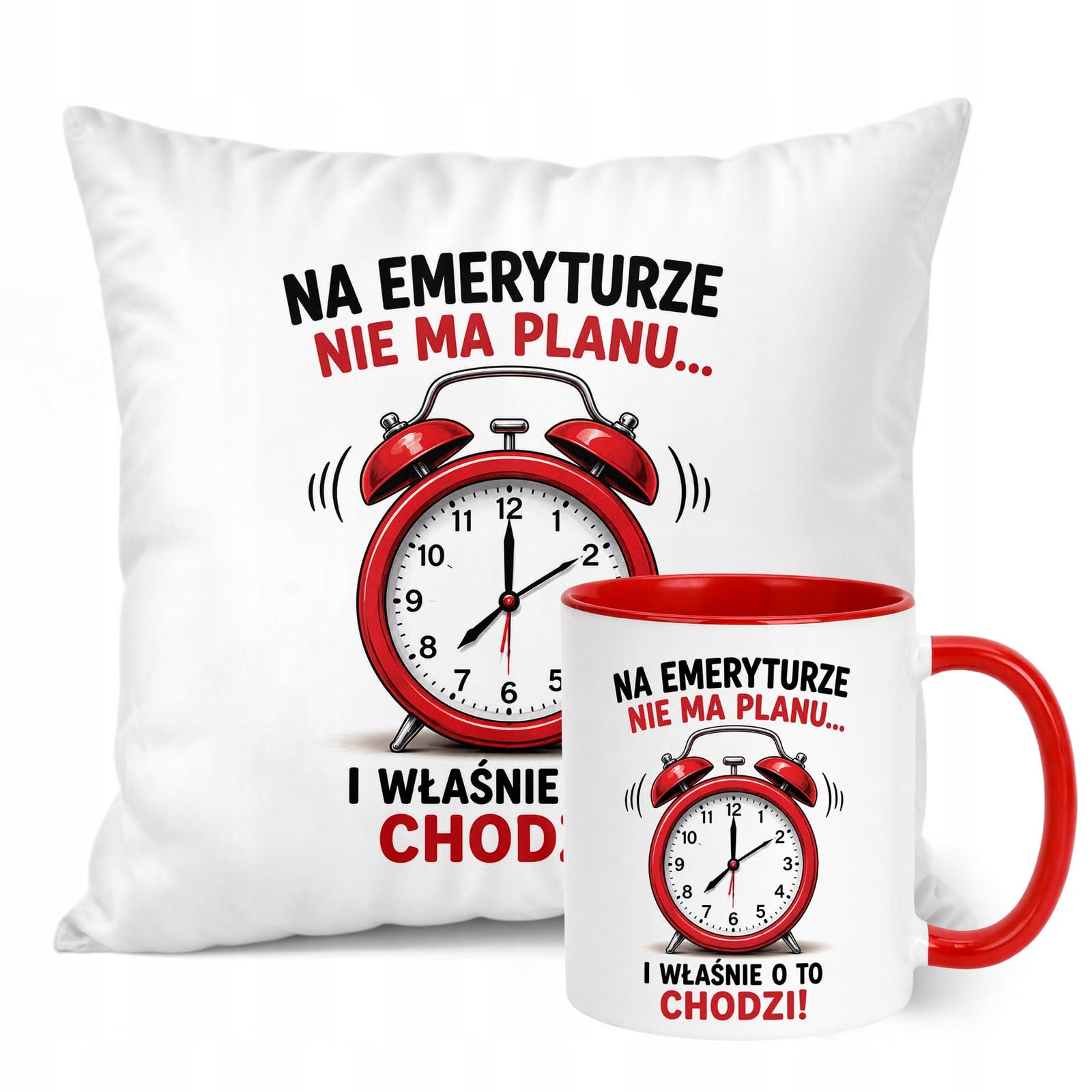 Zestaw Kubek Czerwony Poduszka Z Nadrukiem Emerytura Prezent