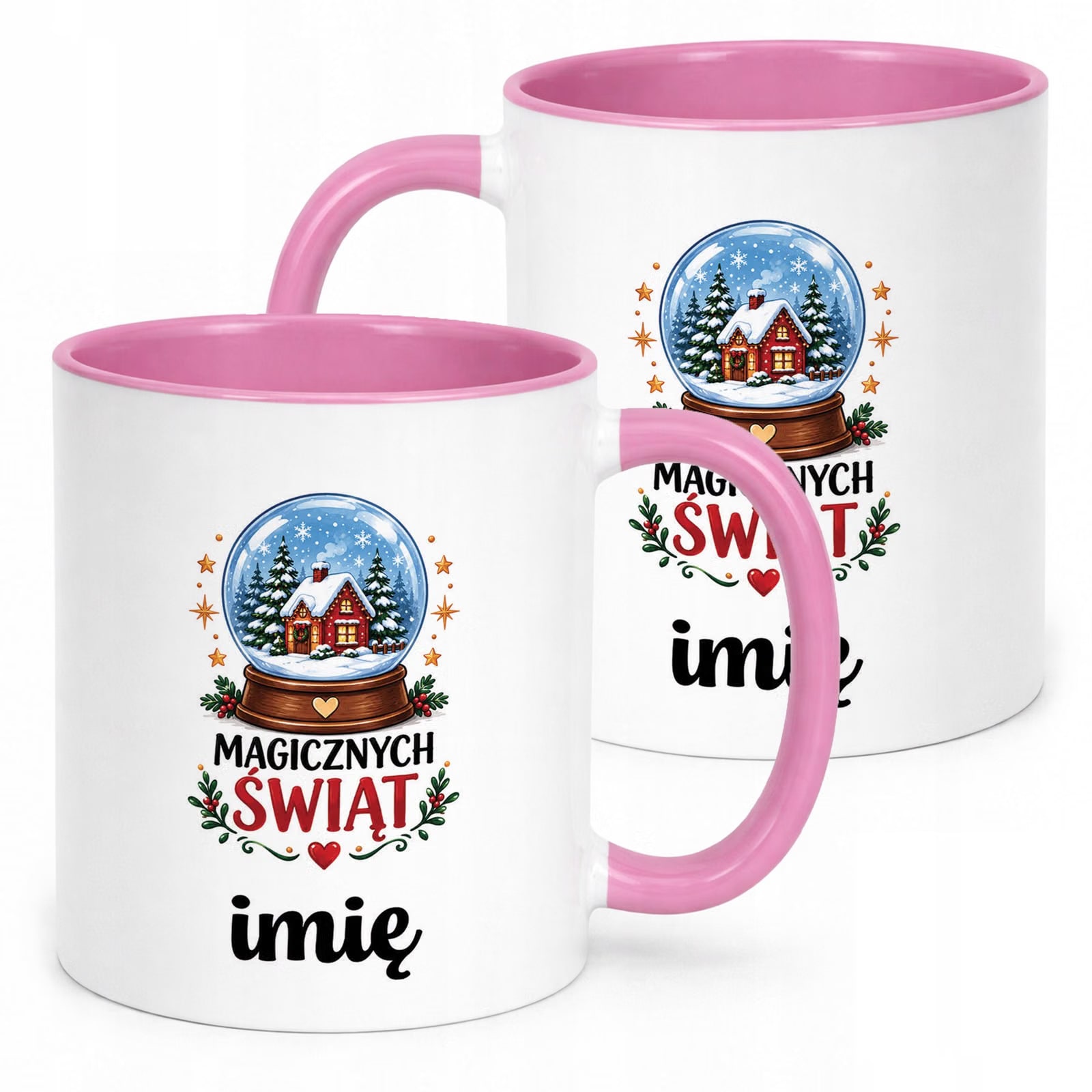Kubek Różowy Personalizowany z Nadrukiem Boże Narodzenie Święta Prezent