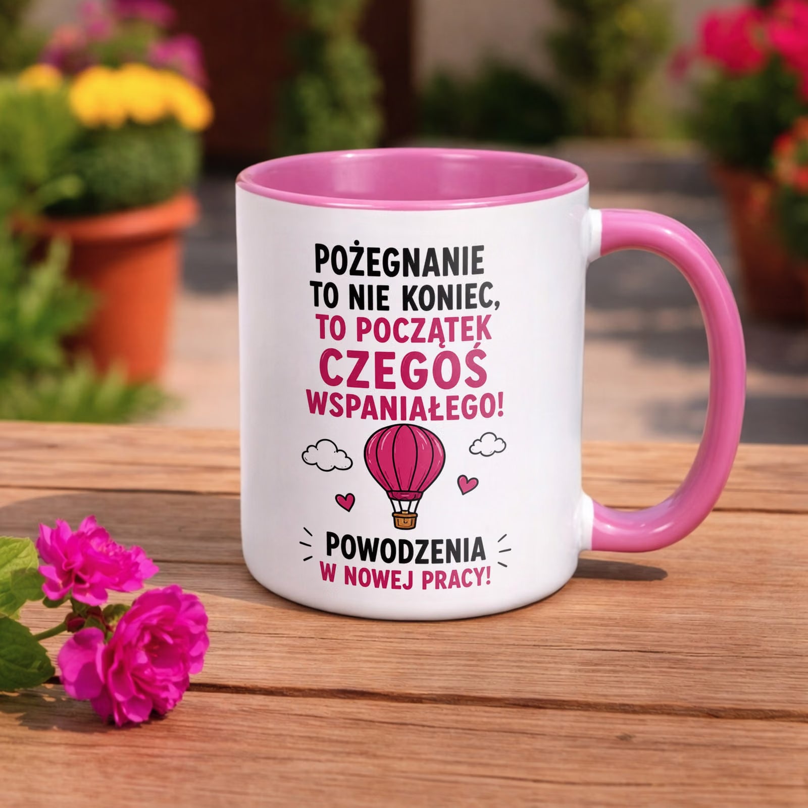 Kubek Różowy z nadrukiem Pożegnanie Odejście z Pracy Dla Koleżanki