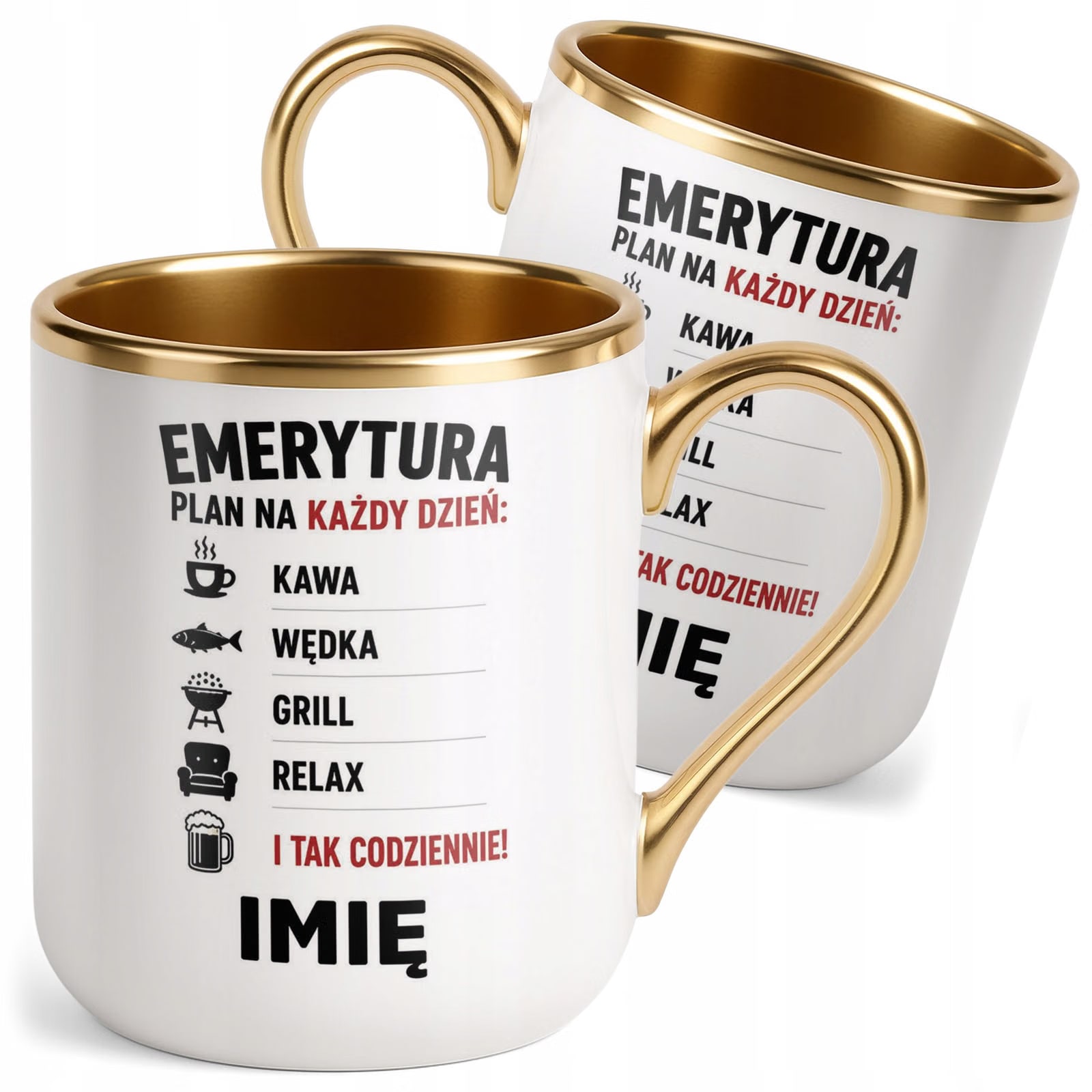 Kubek Personalizowany z nadrukiem Premium Złoty Emerytura Prezent