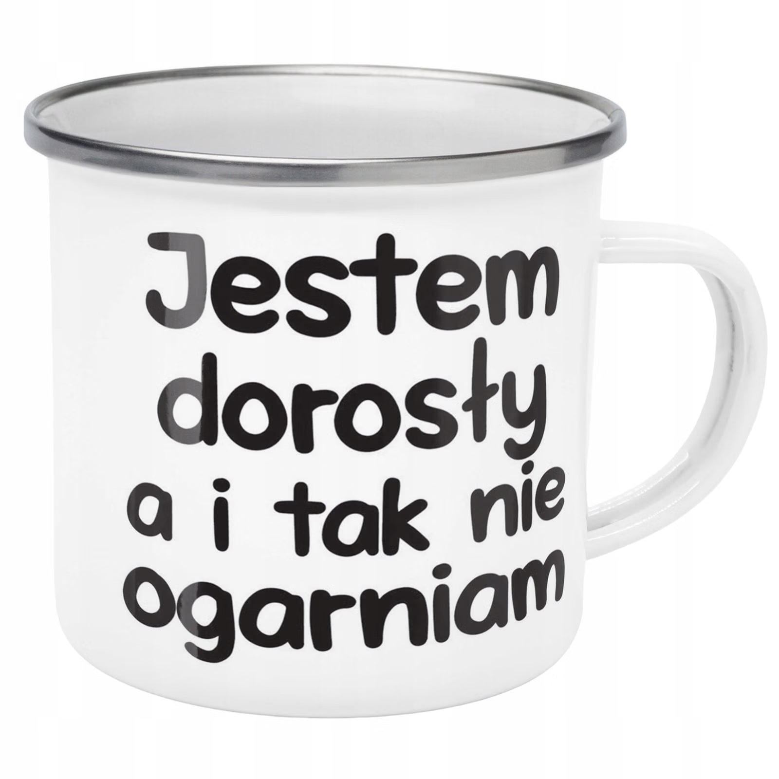 Kubek Emaliowany Jestem Dorosły Nie Ogarniam z Nadrukiem Biały Metalowy