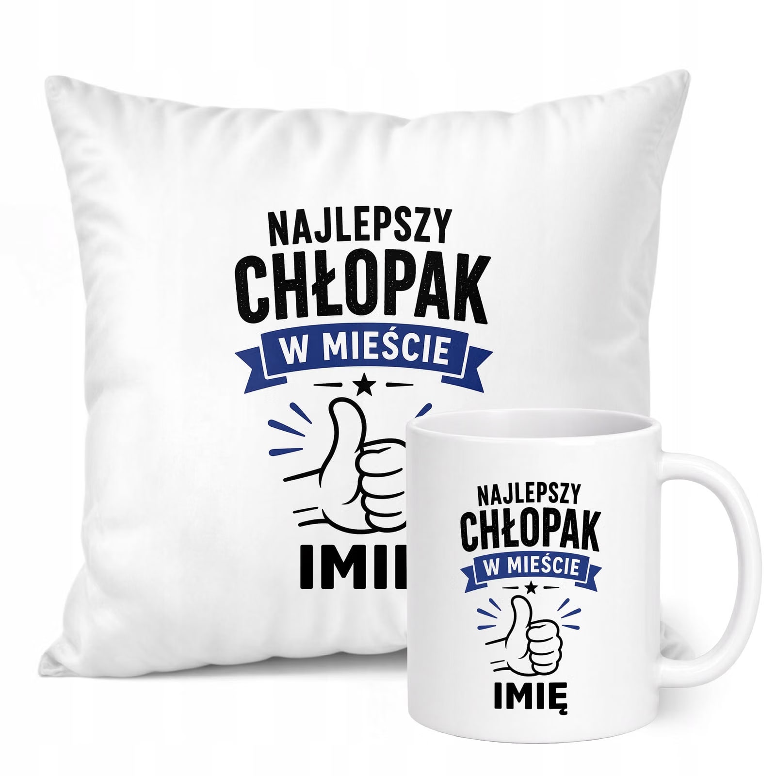 Zestaw Personalizowany Kubek Biały Poduszka Dzień Chłopaka Z Nadrukiem
