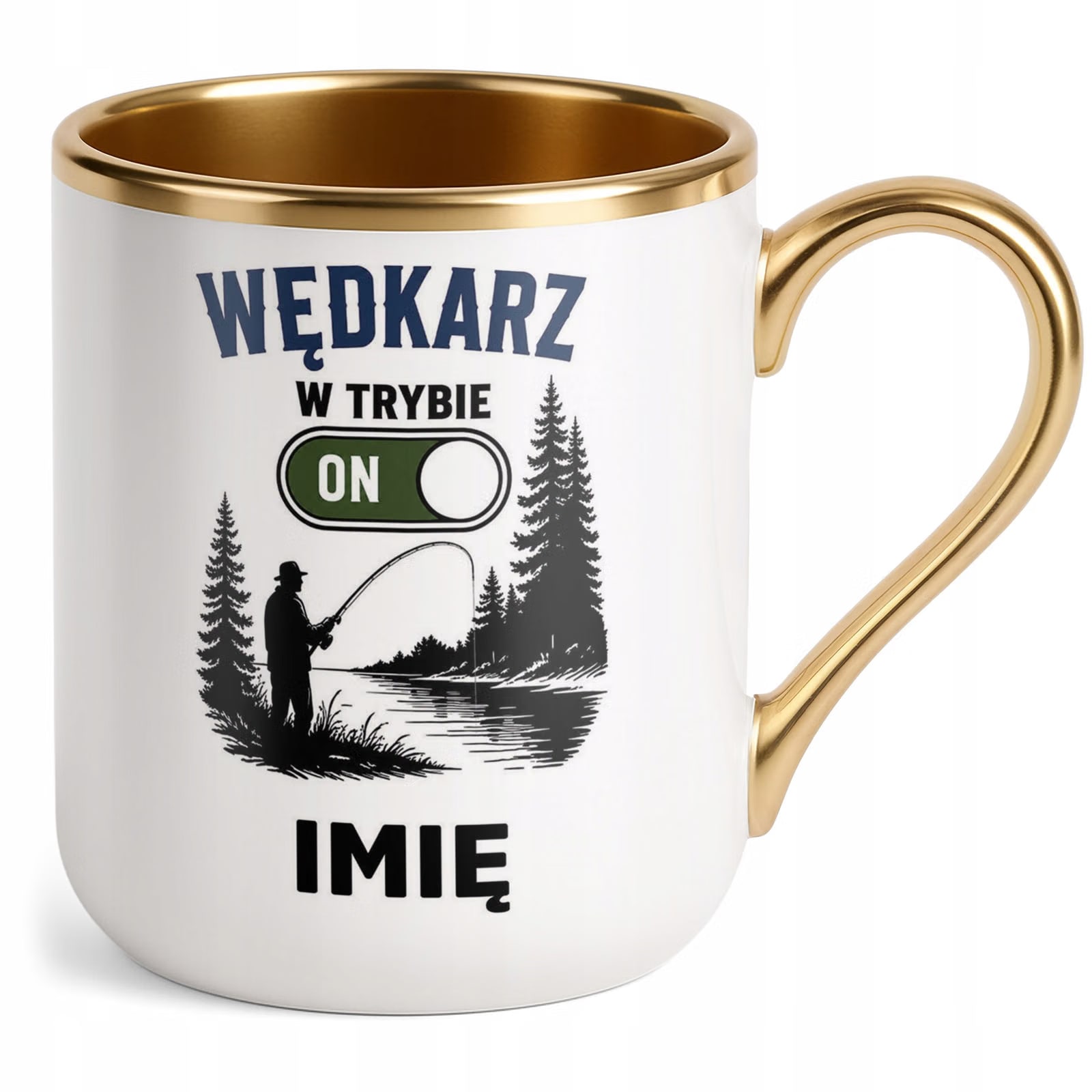 Kubek Personalizowany z nadrukiem Premium Złoty Dla Wędkarza Prezent
