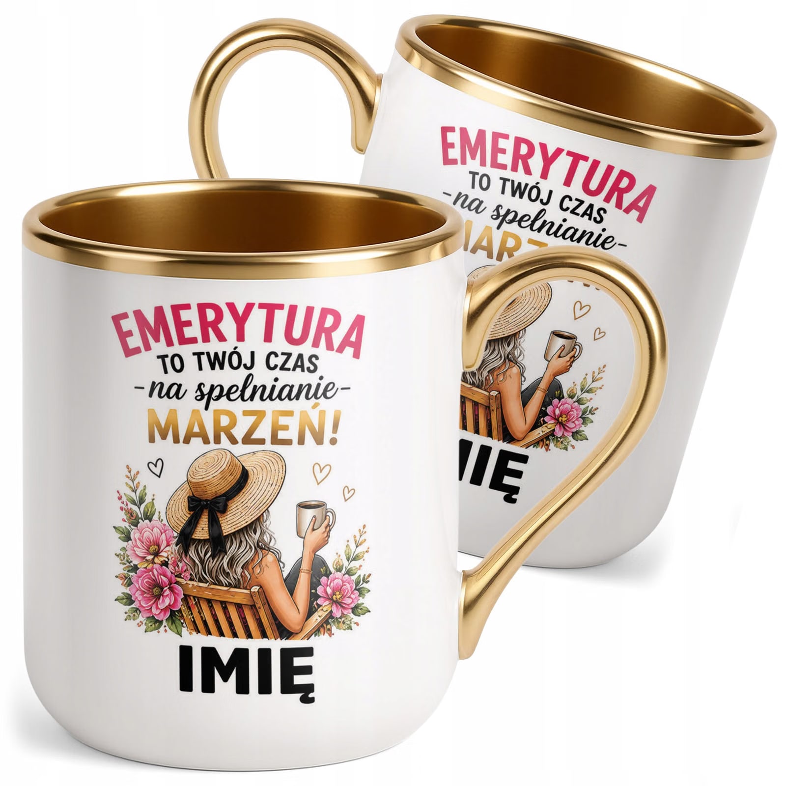 Kubek Personalizowany z nadrukiem Premium Złoty Emerytura Prezent
