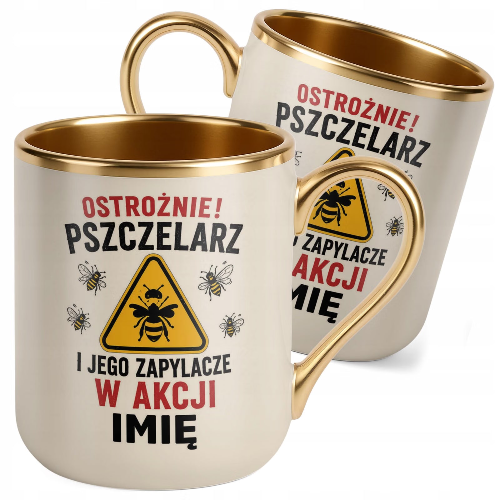 Kubek Personalizowany z nadrukiem Premium Złoty Ecru Dla Pszczelarza