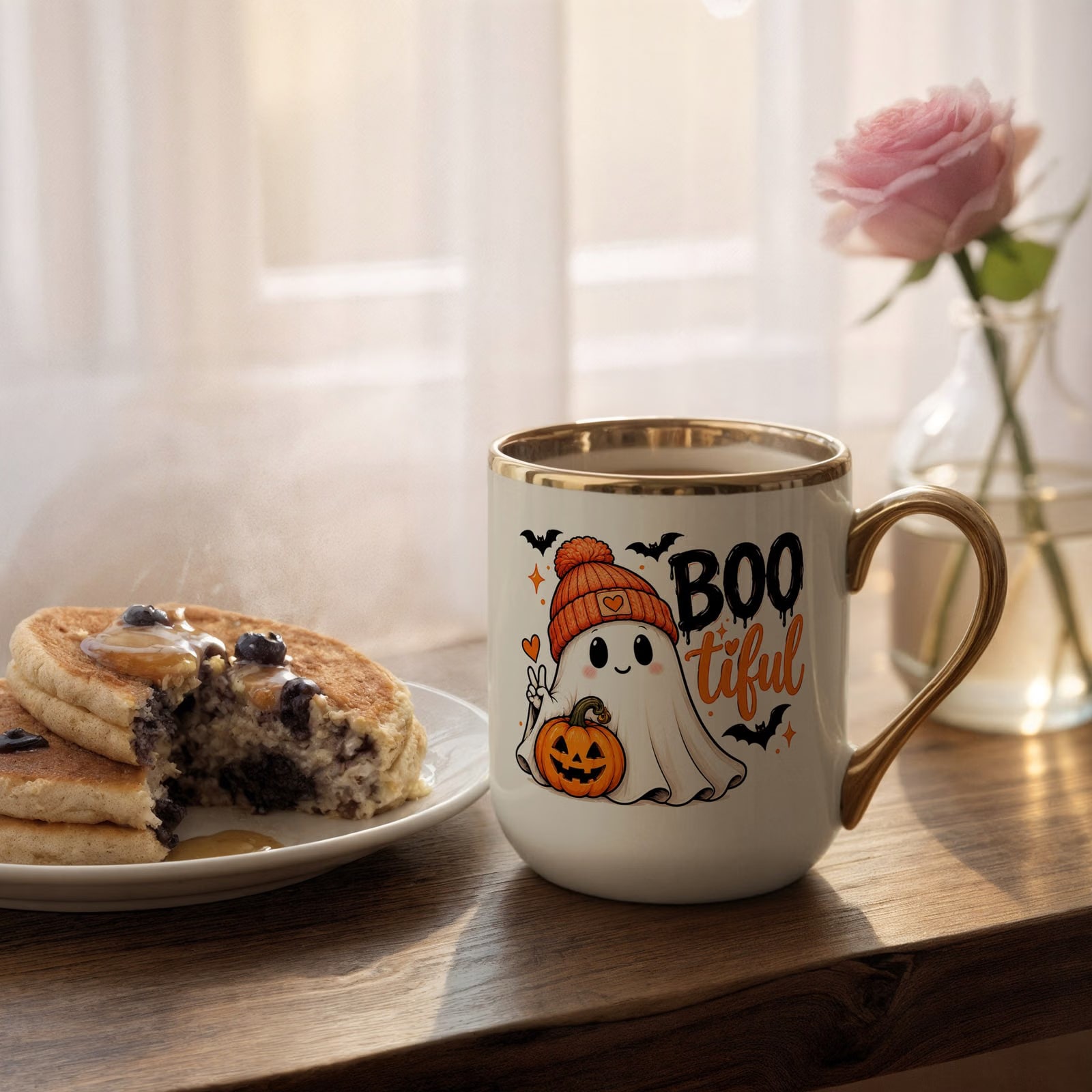 Kubek Premium Złoty Ecru z Nadrukiem Halloween Jesień Prezent