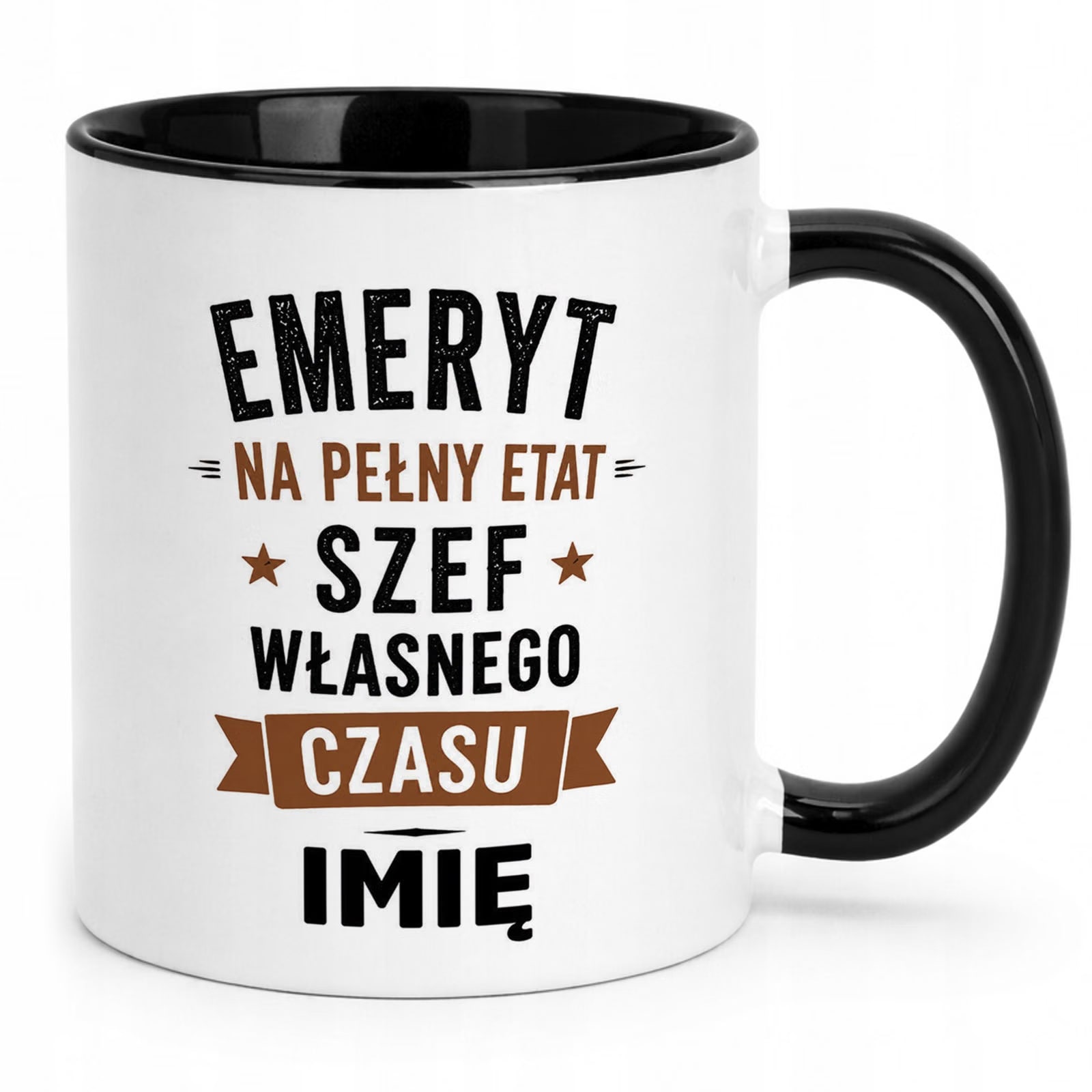 Kubek Czarny Personalizowany z Nadrukiem Emerytura Dla Emeryta Prezent