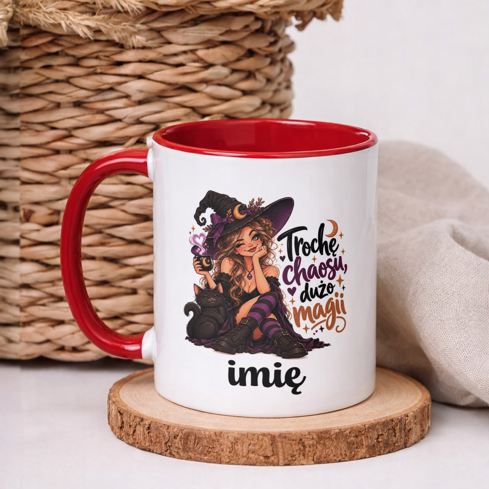 Kubek Czerwony Personalizowany z Nadrukiem Dla Kobiet Czarownica Wiedźma