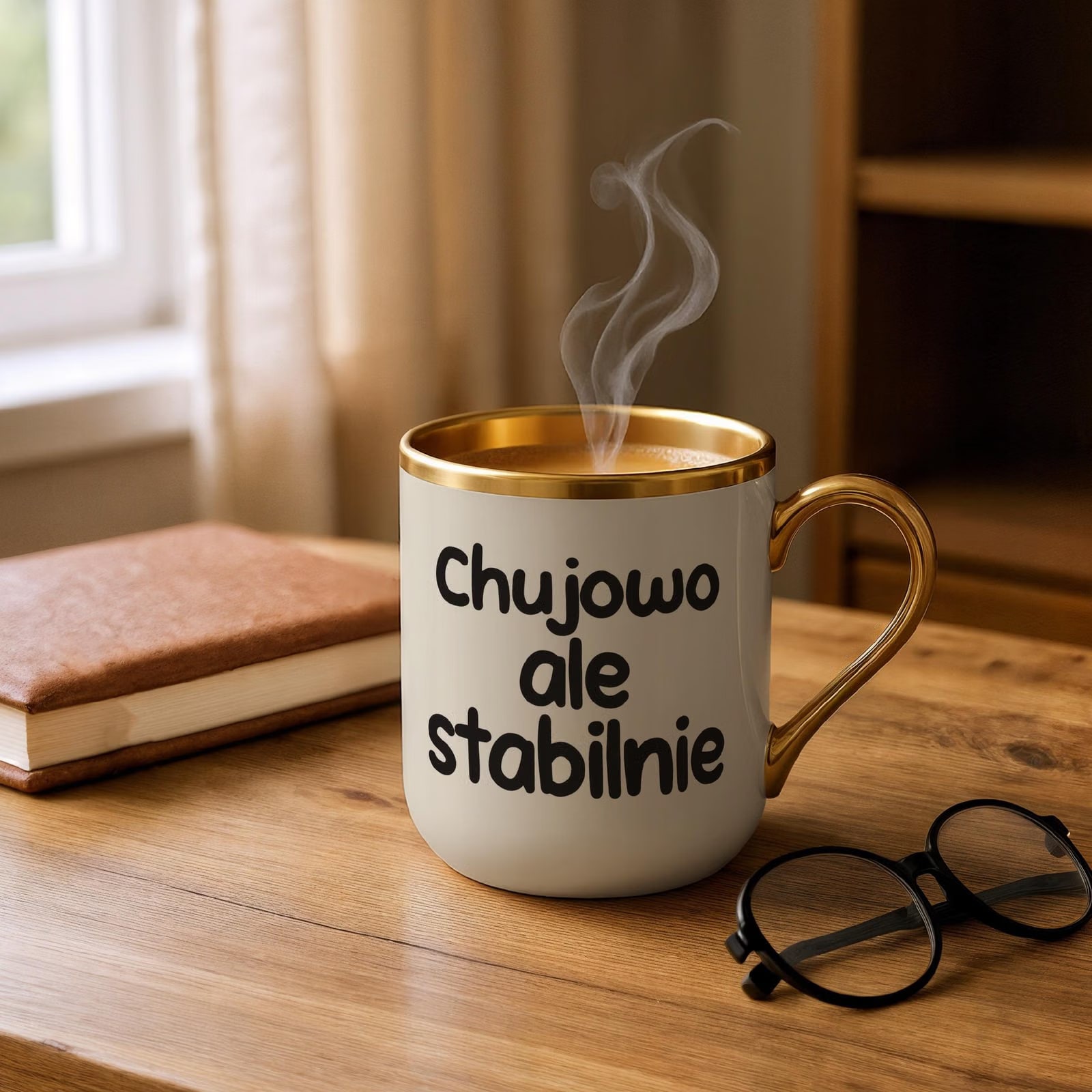 Kubek Premium Złoty Ecru Chuj**o Ale Stabilnie Śmieszny Zabawny