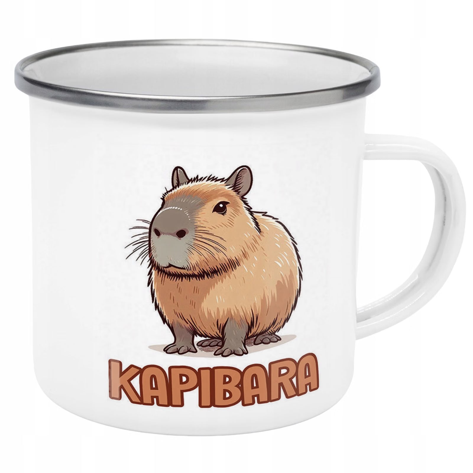 Kubek Emaliowany Kapibara Capybara Zwierzak z Nadrukiem Biały Metalowy