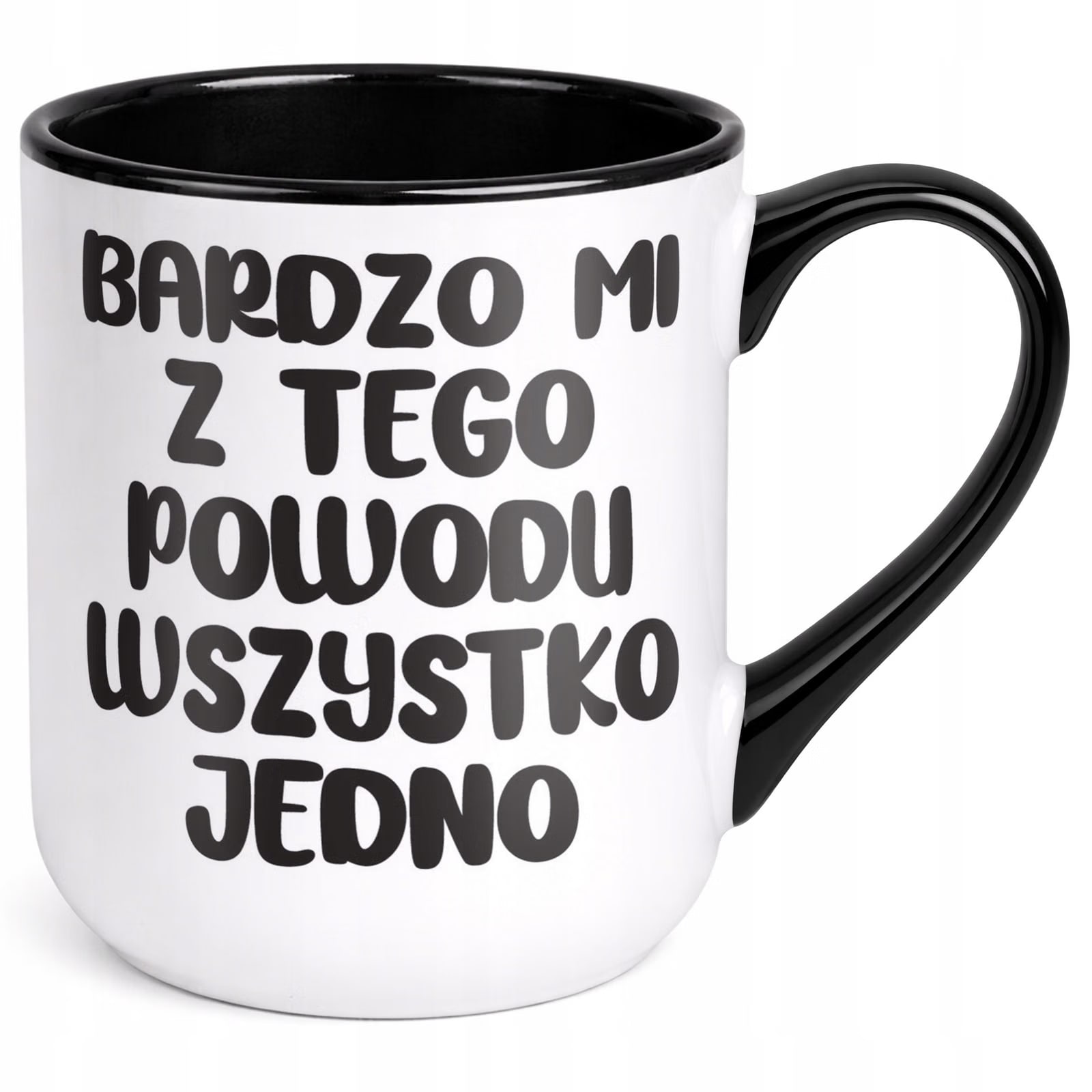 Kubek z nadrukiem Premium Czarny Bardzo Mi Wszystko Jedno Upominek Prezent