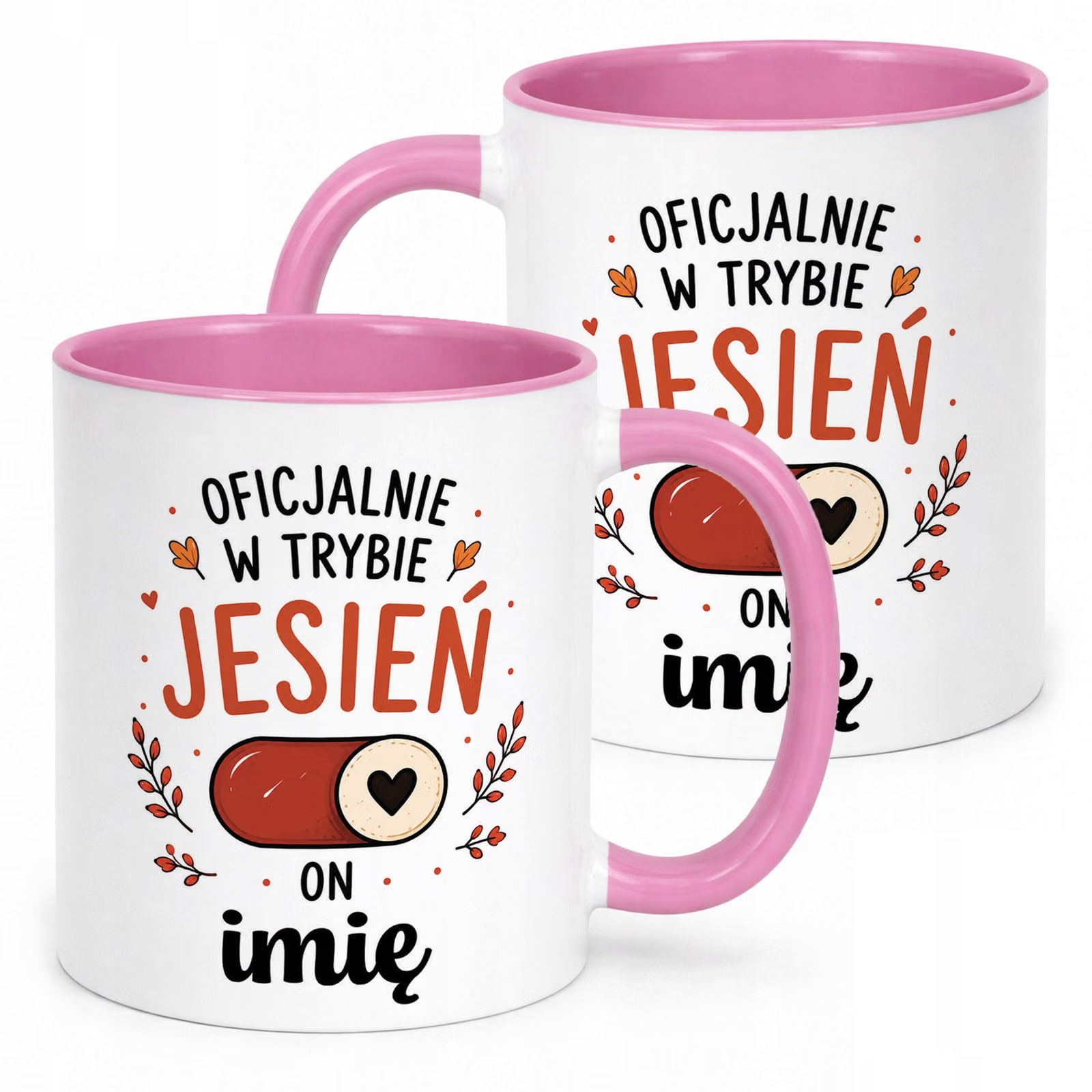 Różowy Kubek personalizowany z nadrukiem Jesienny Jesień Prezent Upominek