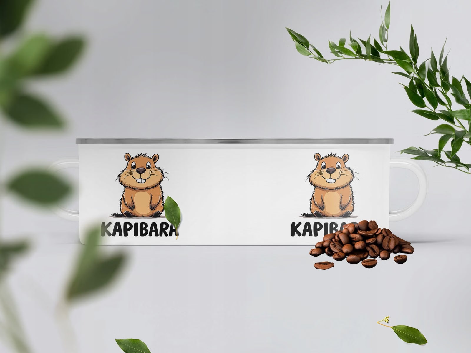 Kubek Emaliowany Kapibara Capybara Zwierzak z Nadrukiem Biały Metalowy