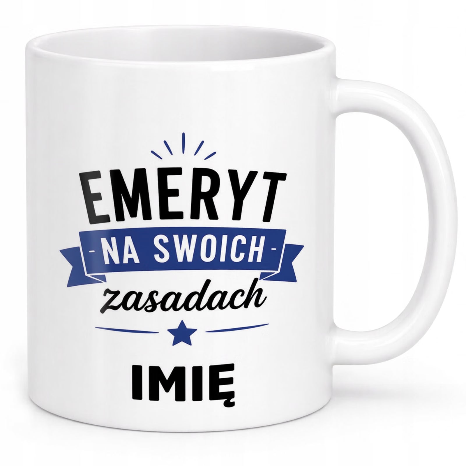 Biały Kubek Personalizowany z Nadrukiem Emerytura Dla Emeryta Prezent