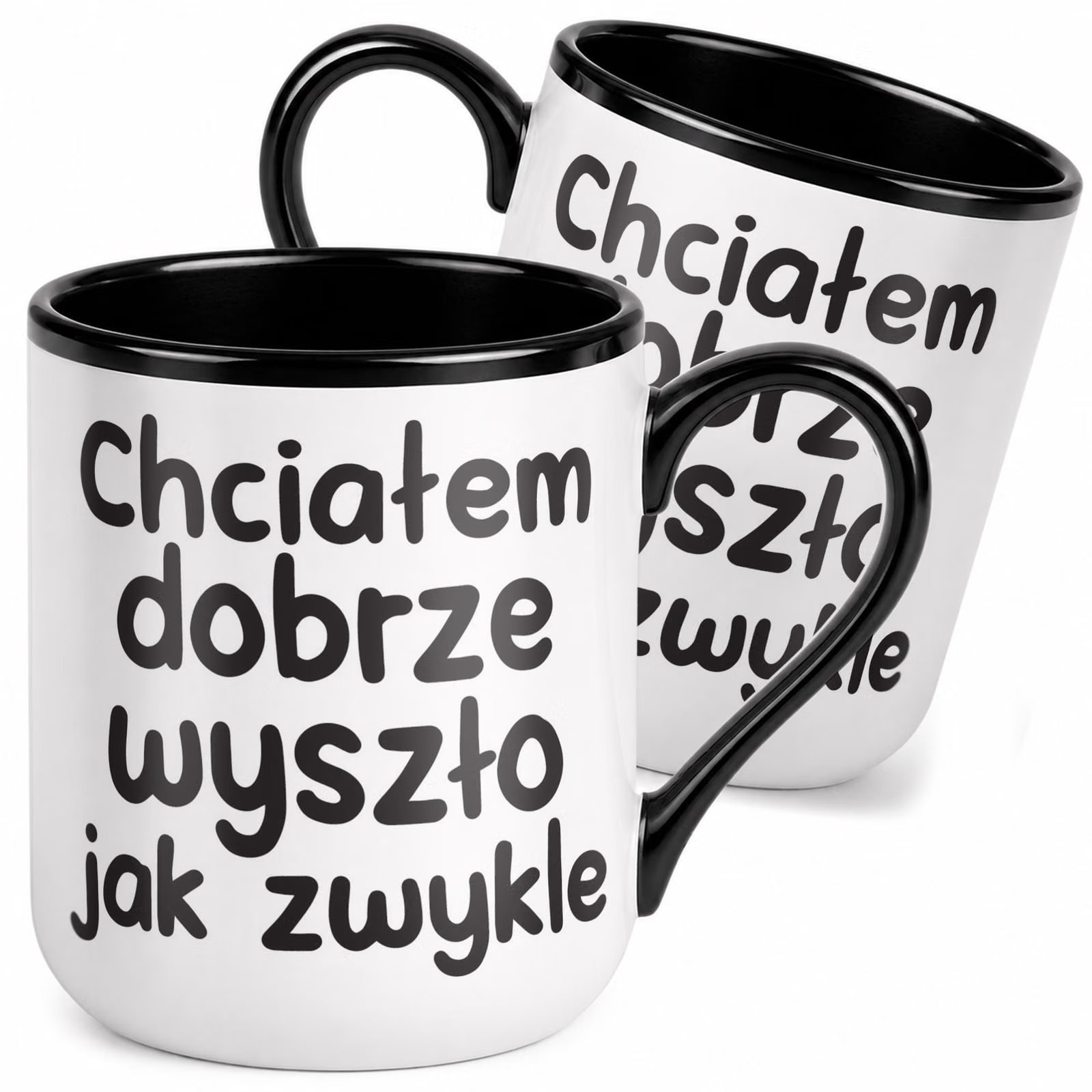 Kubek z nadrukiem Premium Czarny Chciałem Dobrze Upominek Prezent