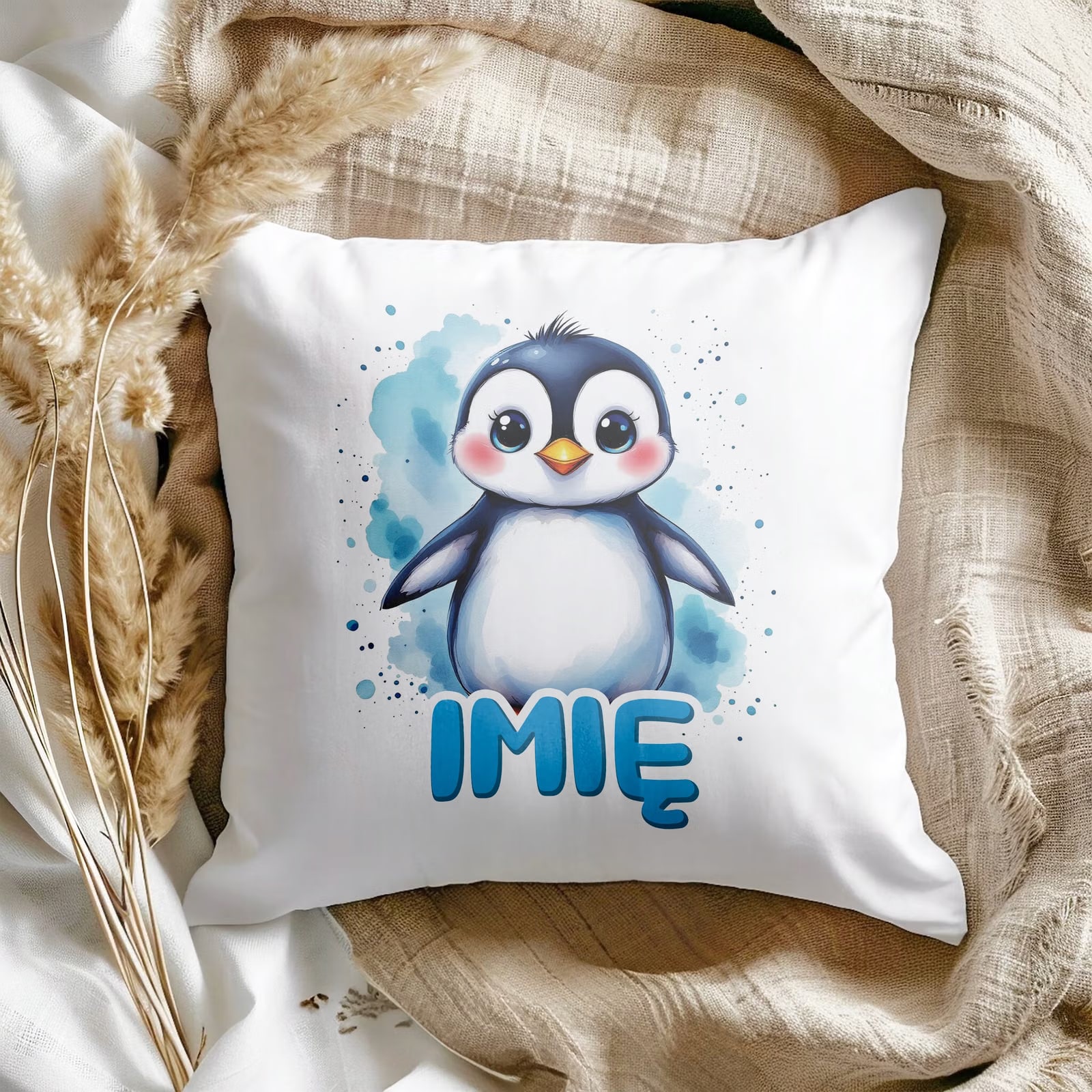 Poduszka 38x38cm Personalizowana Pingwin Zwierzak Słodki Dla Dzieci